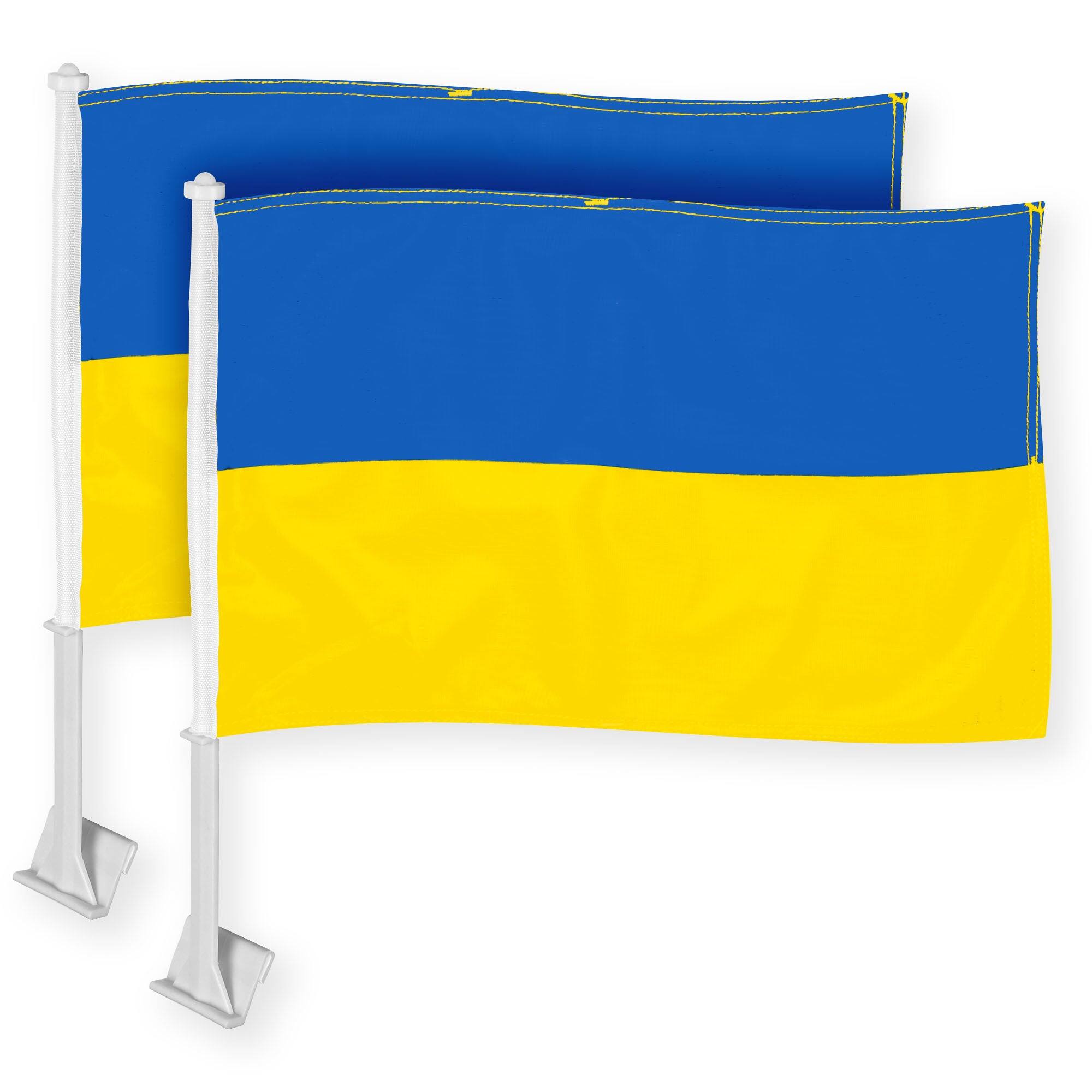 G128 - 2-Pack Ukraine Car Flags, 11 x 17 in, Double-Sided 150D Polyester with Flagpoles - Assorted Colors