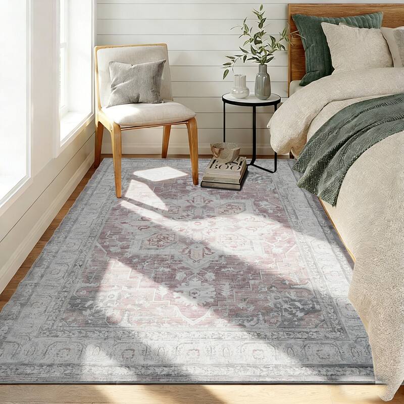 Left. RYHNUYNE - 5x7 Area Rugs Living Room Rug Washable Vintage Boho Rug No Slip Stain Resistant Soft Carpet Indoor Floor Floral Carpets - Painting.