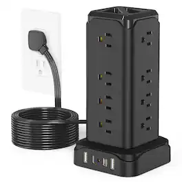 Dazzed Corner - Power Strips with Surge Protection, 6FT Flat Extension Cord - Black
