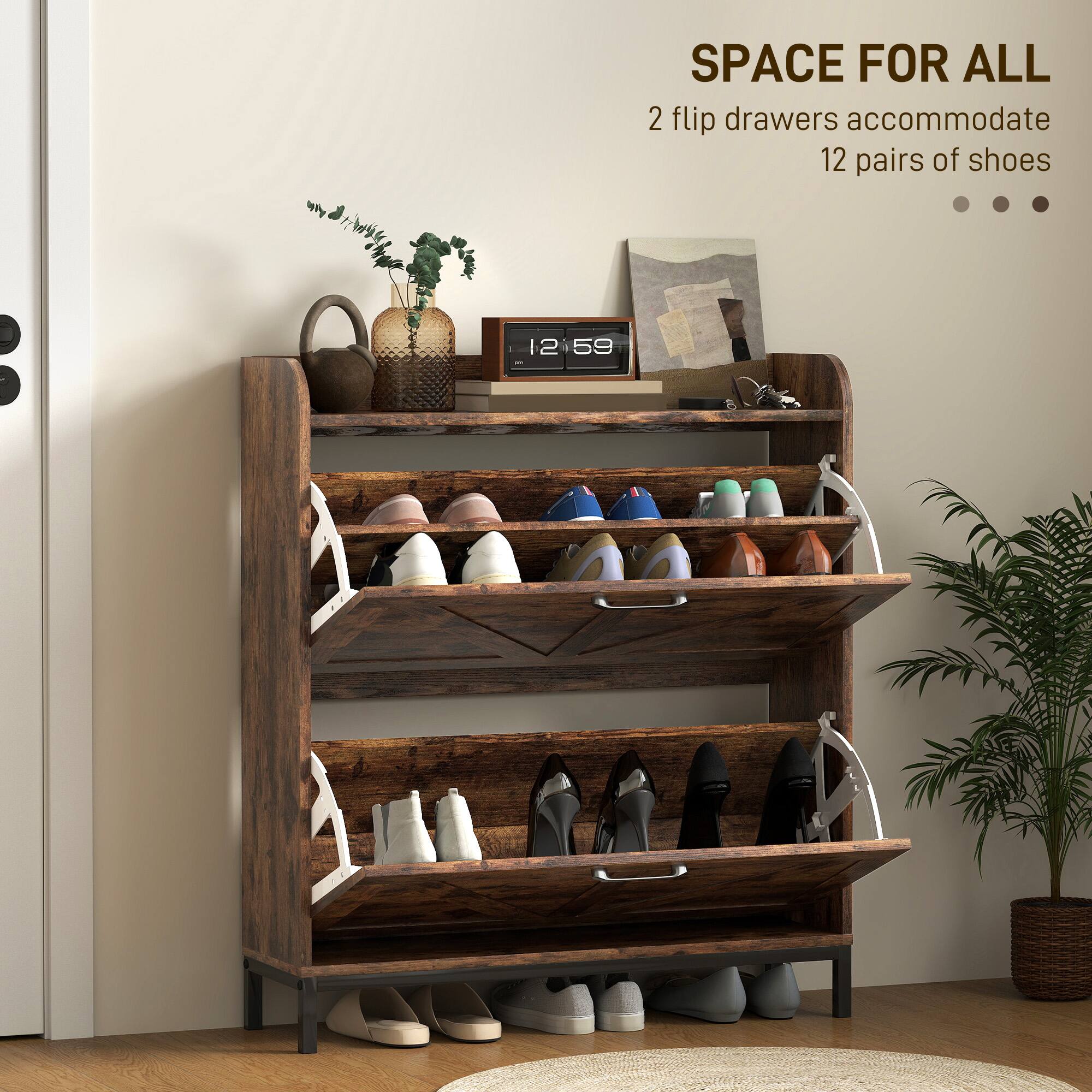 SPACE FOR ALL 2 flip drawers accommodate 12 pairs of shoes 12:59