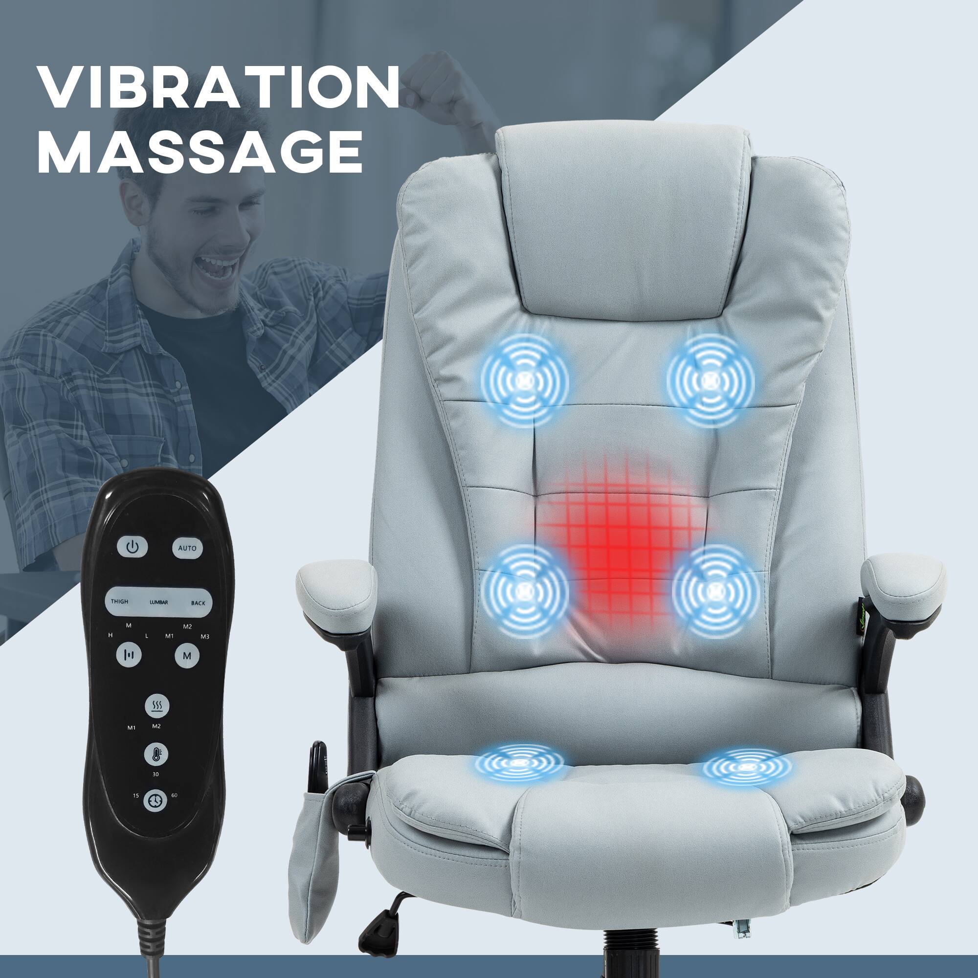 Vibration Massage

- Thigh
- Lumbar
- Back

- M1
- M2
- M3

- H
- L

- Auto

- Power

- Timer