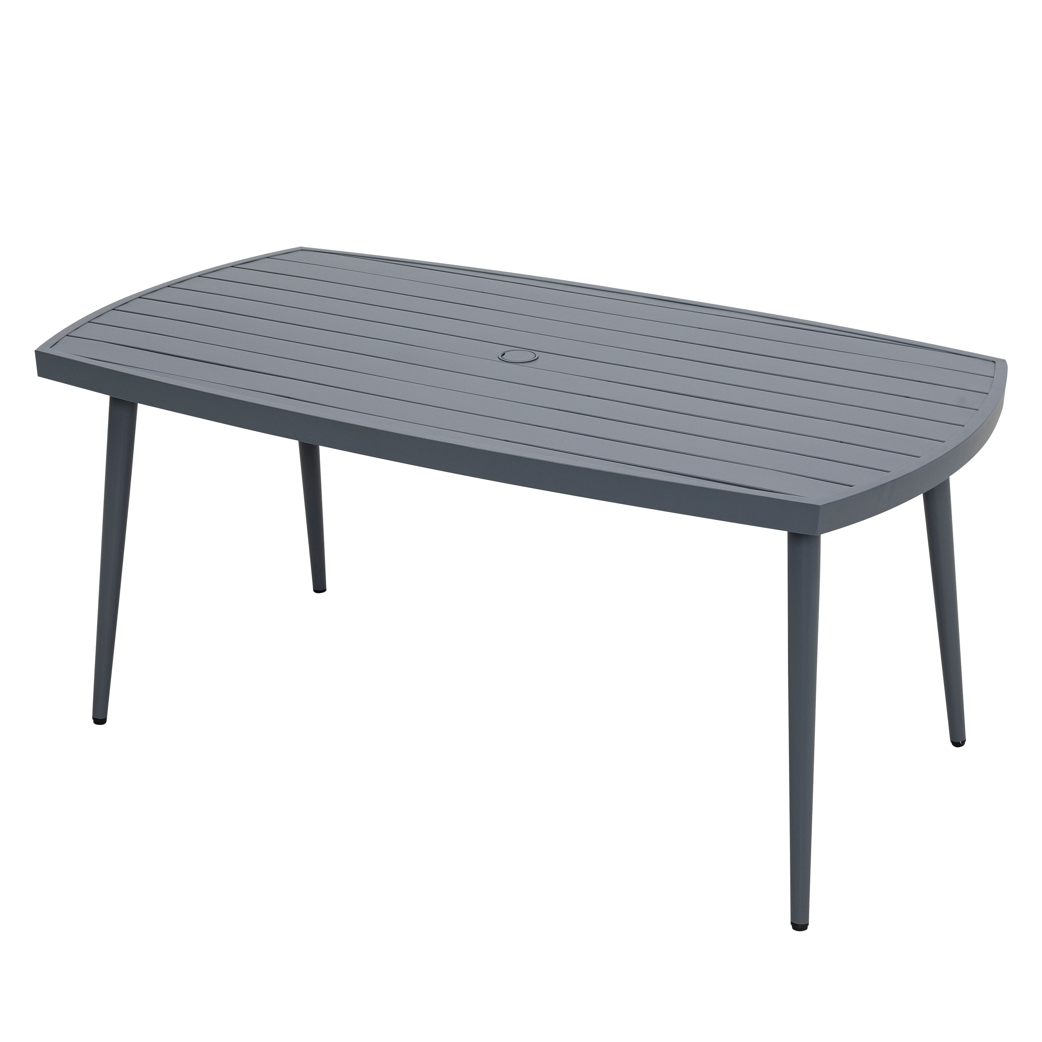 Nuu Garden - Outdoor Metal Dining Table, Aluminum Slatted Table with 2.76" Umbrella Hole - Dark Gray