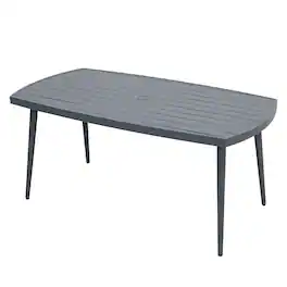 Nuu Garden - Outdoor Metal Dining Table, Aluminum Slatted Table with 2.76" Umbrella Hole - Dark Gray