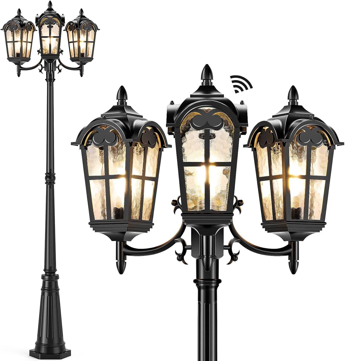 Nordic Hygge - Dusk to Dawn Outdoor Post Lights, Black 3-Head Aluminum Street Lamp Posts Outdoor Lighting, Waterproof Hardwired Lamp