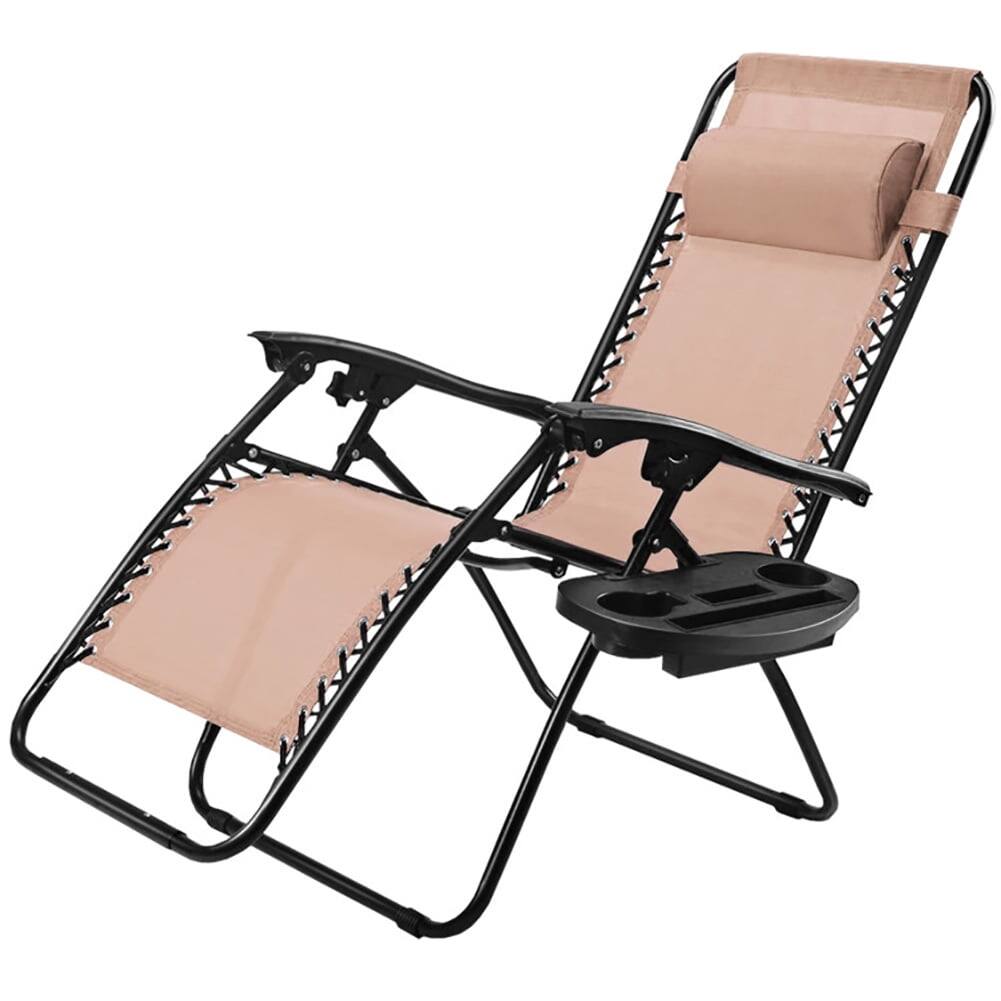 Alt View 1. Kadyn - Outdoor Folding Zero Gravity Reclining Lounge Chair with Utility Tray, Zero Gravity Lawn Lounge Chairs with Cup-Beige - Beige.
