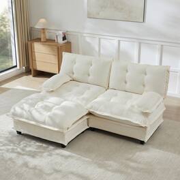 Anysun - 77" L-Shape Chenille Cloud Sectional with Ottoman - 2-Seat Modular Sofa, Lattice-Decor Cushions, Deep Seating - White