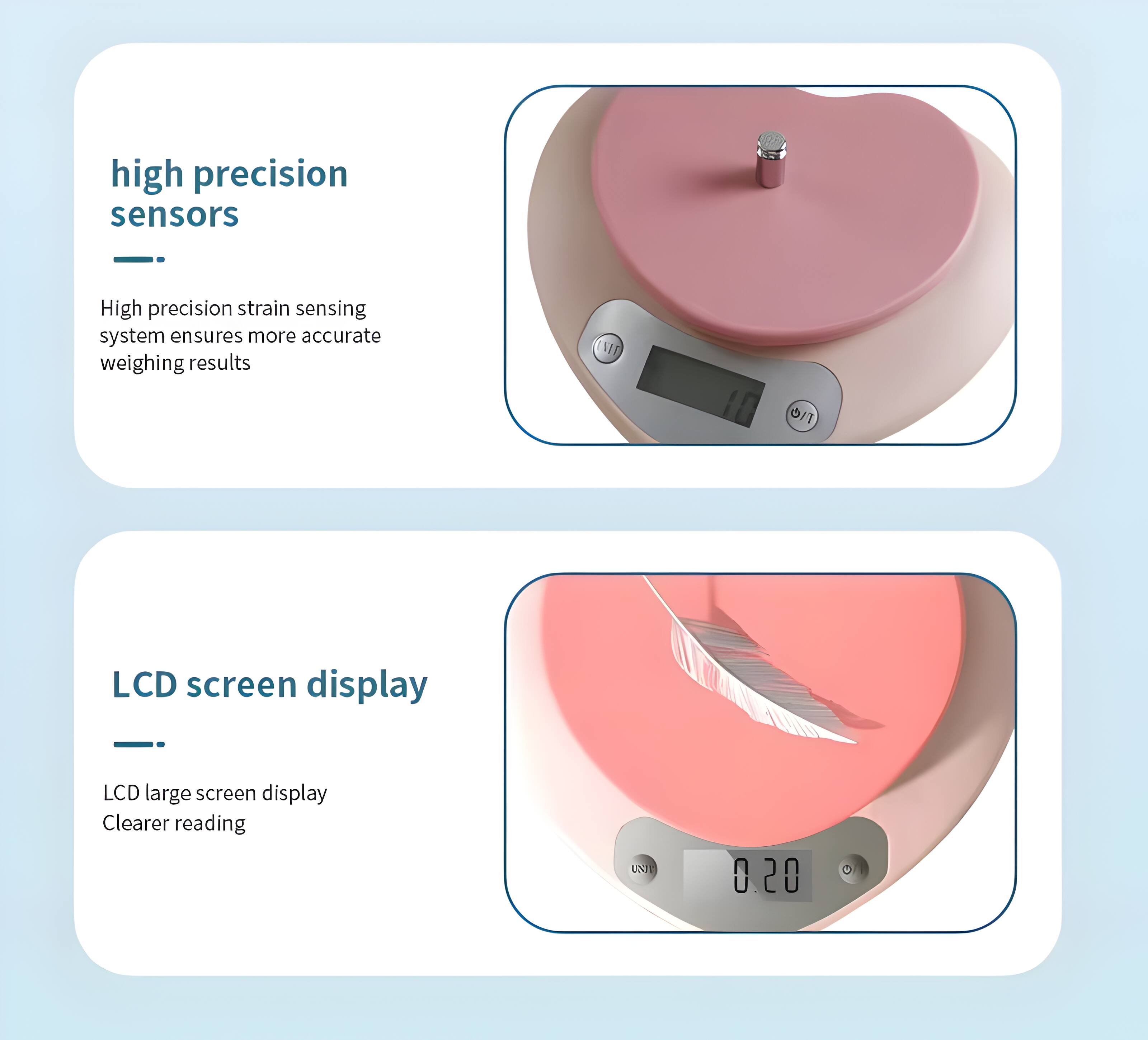 high precision sensors

High precision strain sensing system ensures more accurate weighing results

LCD screen display

LCD large screen display
Clearer reading

UNI
0.20