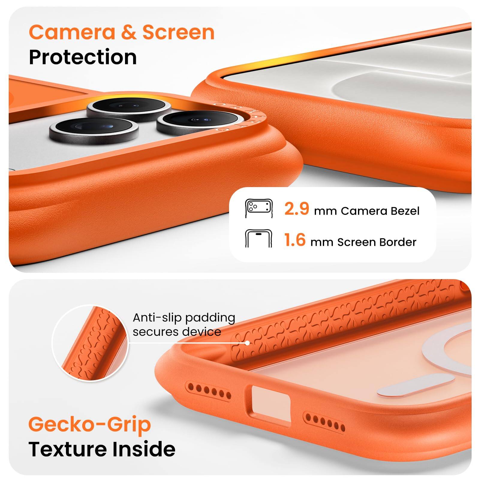 Camera & Screen Protection

2.9 mm Camera Bezel

1.6 mm Screen Border

Anti-slip padding secures device

Gecko-Grip Texture Inside