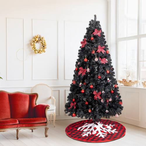 Alt View 1. Winado - 7.5 FT Christmas Tree with Lights, Skirt, Ornaments for In/Outdoor Holiday Decoration - Black & Red.