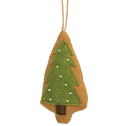 Front. BreeBe - *Beaded Christmas Tree Fabric Ornament - Green, Brown.