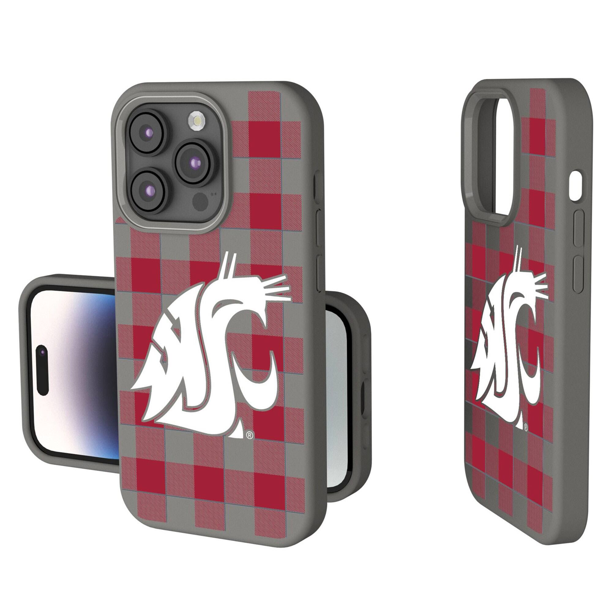 Front. Keyscaper - Washington State Cougars Plaid Soft Touch iPhone Case - 14 Pro - Gray.