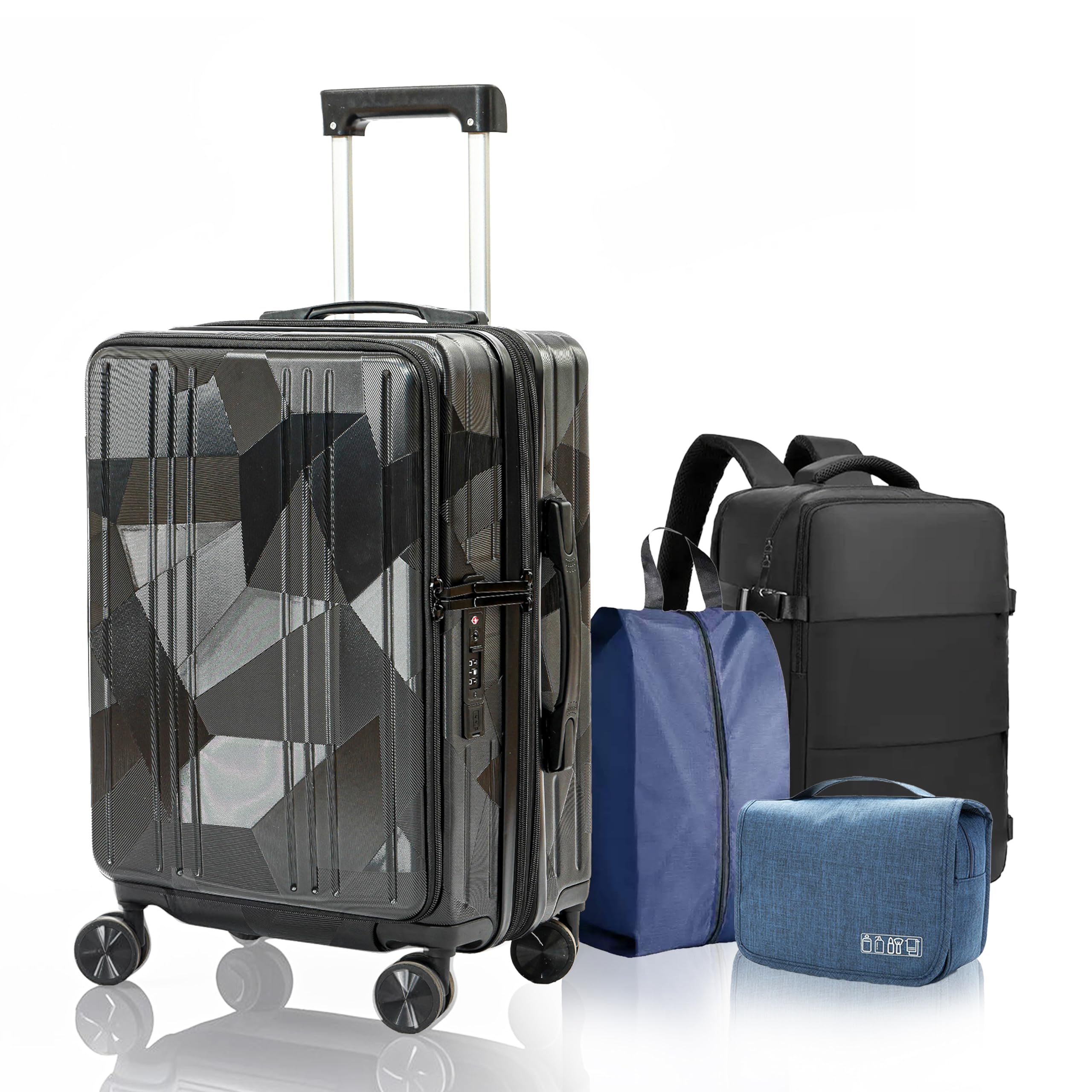 Dapper Styles - Carry On Luggage Airline Approved Expandable Top Opening Carryon Tsa Hard Shell Suitcases Lightweight Away - Black-20 Inch