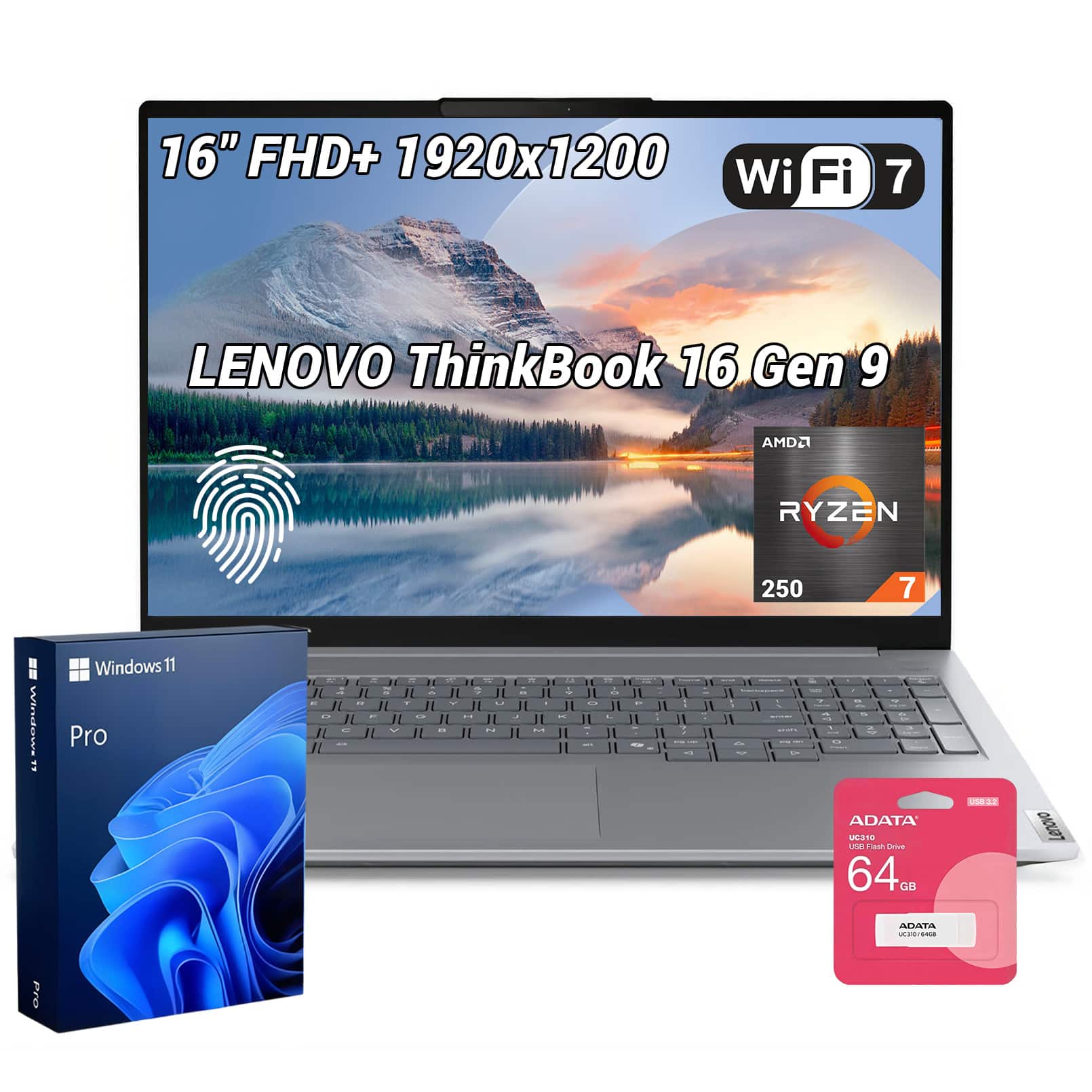 "Lenovo - Upgraded - ThinkBook 16 G9 16"" FHD+ Laptop - AMD Ryzen 7 250 - 64GB RAM 1TB SSD - FP Reader & Backlit KB & Copilot - 64GB USB Drive - Arctic Grey" price history on PriceWatchPro