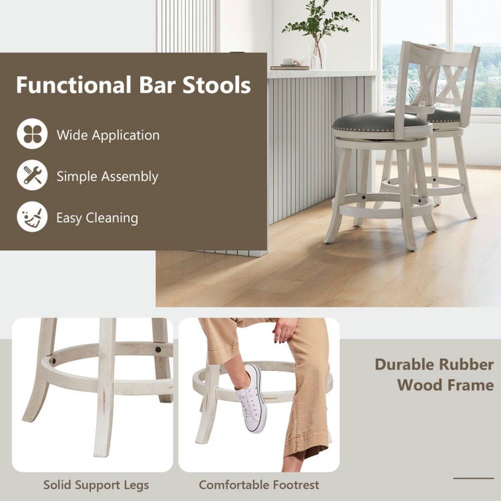 Functional Bar Stools

- Wide Application
- Simple Assembly
- Easy Cleaning

Durable Rubber Wood Frame

- Solid Support Legs
- Comfortable Footrest
