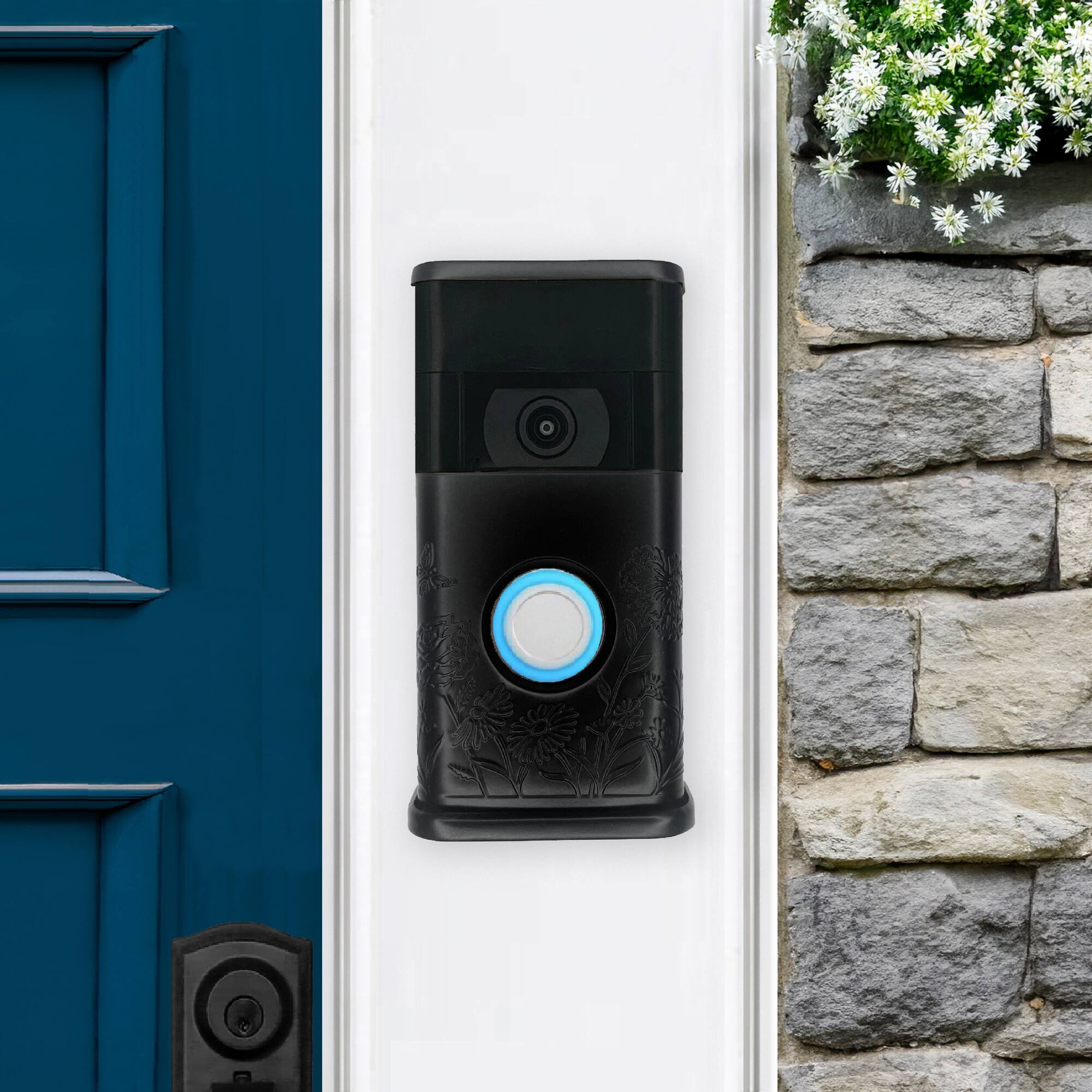 Alt View 3. Michael Healy - Garden Video Doorbell Cover (Ring 2nd Gen) - Matte Black.