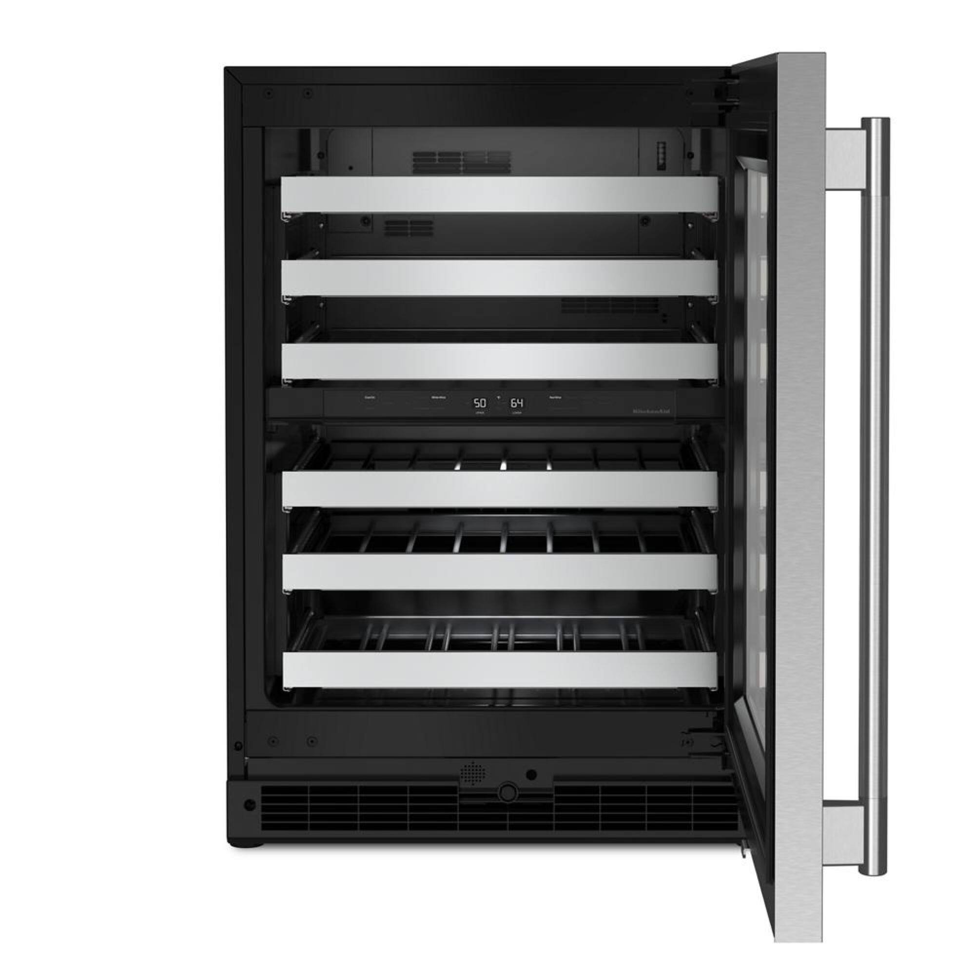 Alt View 1. KitchenAid - 46-Bottle Wine Cellar with Full-Extension Metal-Front Racks - Black Cabinet/Stainless Doors.