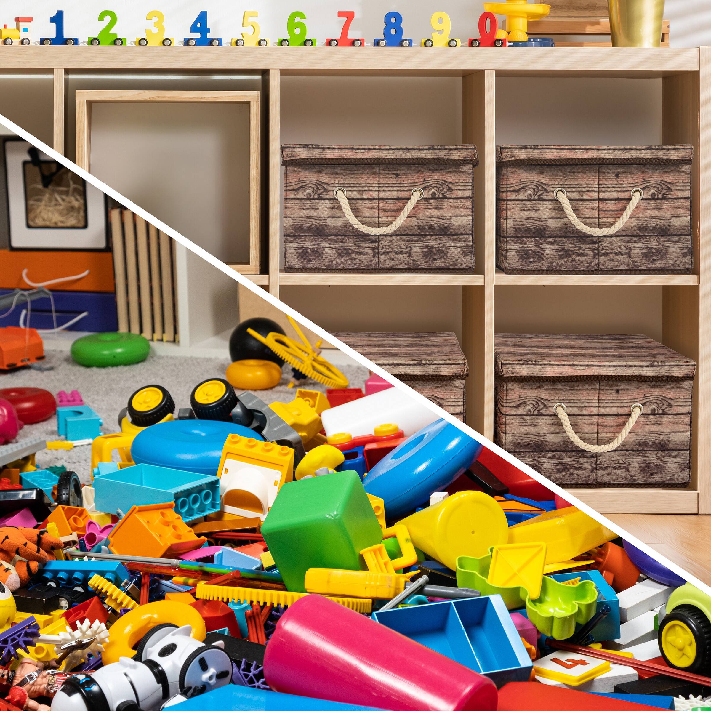 Alt View 2. Sorbus - Sorbus Storage Box Set with Lid, Carry Handles, Foldable Frame, Rustic Wood Grain Print Bins, Great for Toys - Wood Brown.