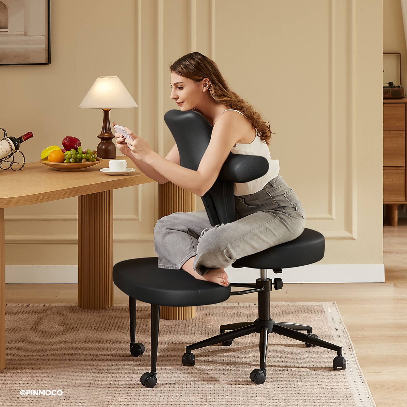 Angle. Pinmoco - Pinmoco Ergonomic Bull Head Criss Cross Office Chair, Height Adjustable, 360° Swivel, ADHD Chair - black.