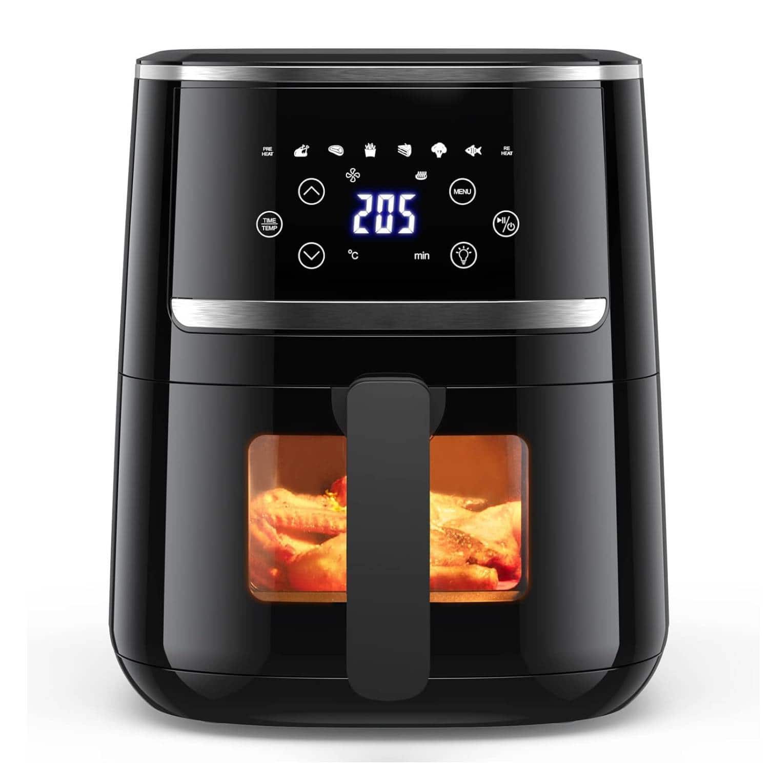 Acekool - 8-In-1 5QT Air Fryer with Touchscreen & View Window for Home Kitchen Dorm Use - Black