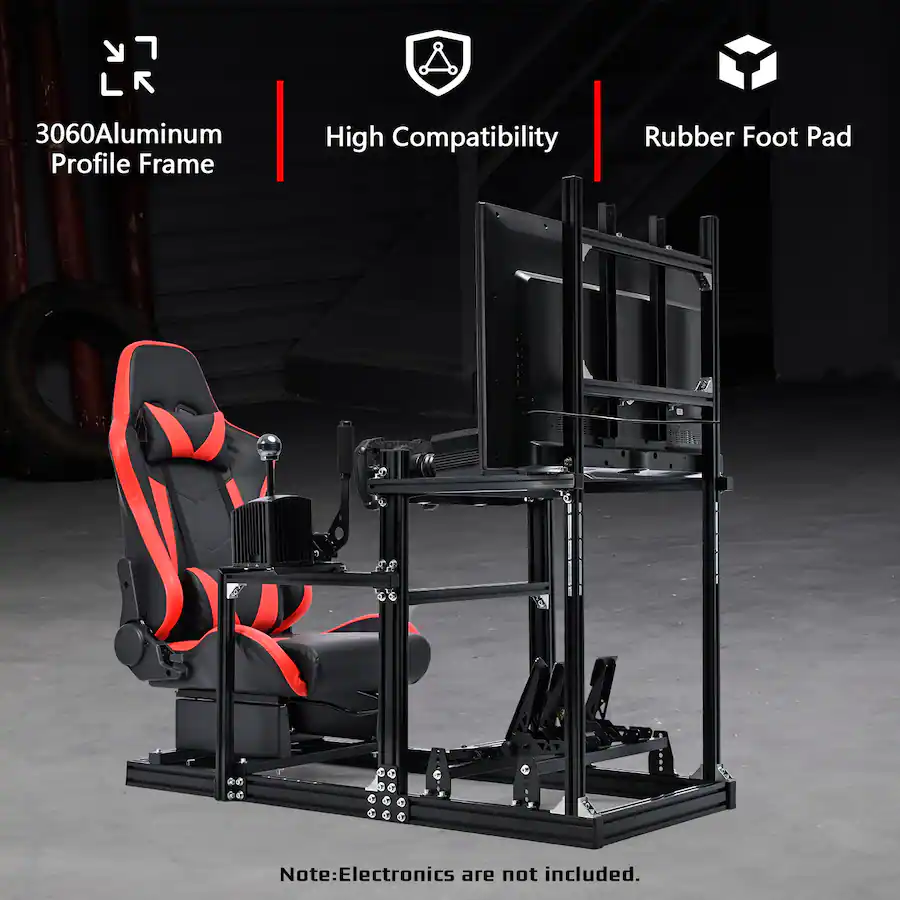 Custom Sim Cockpits Dardoo Racing Simulator Cockpit with Red Seat and Monitor Stand Fit for ...