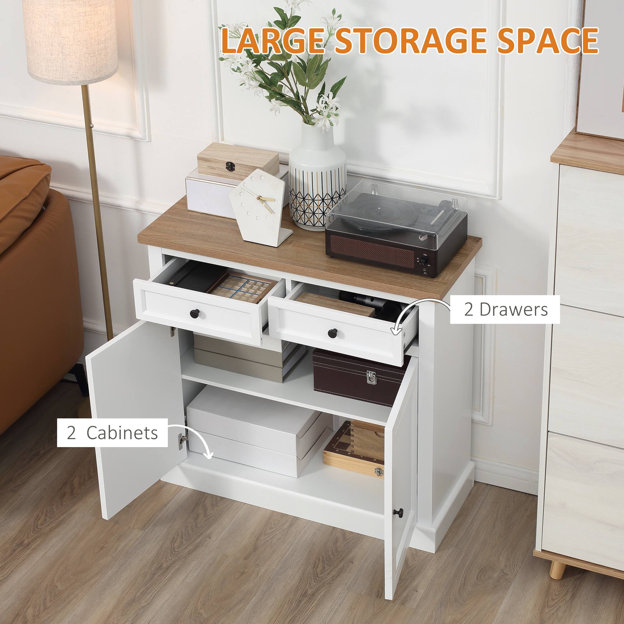 LARGE STORAGE SPACE 2 Drawers and 2 Cabinets