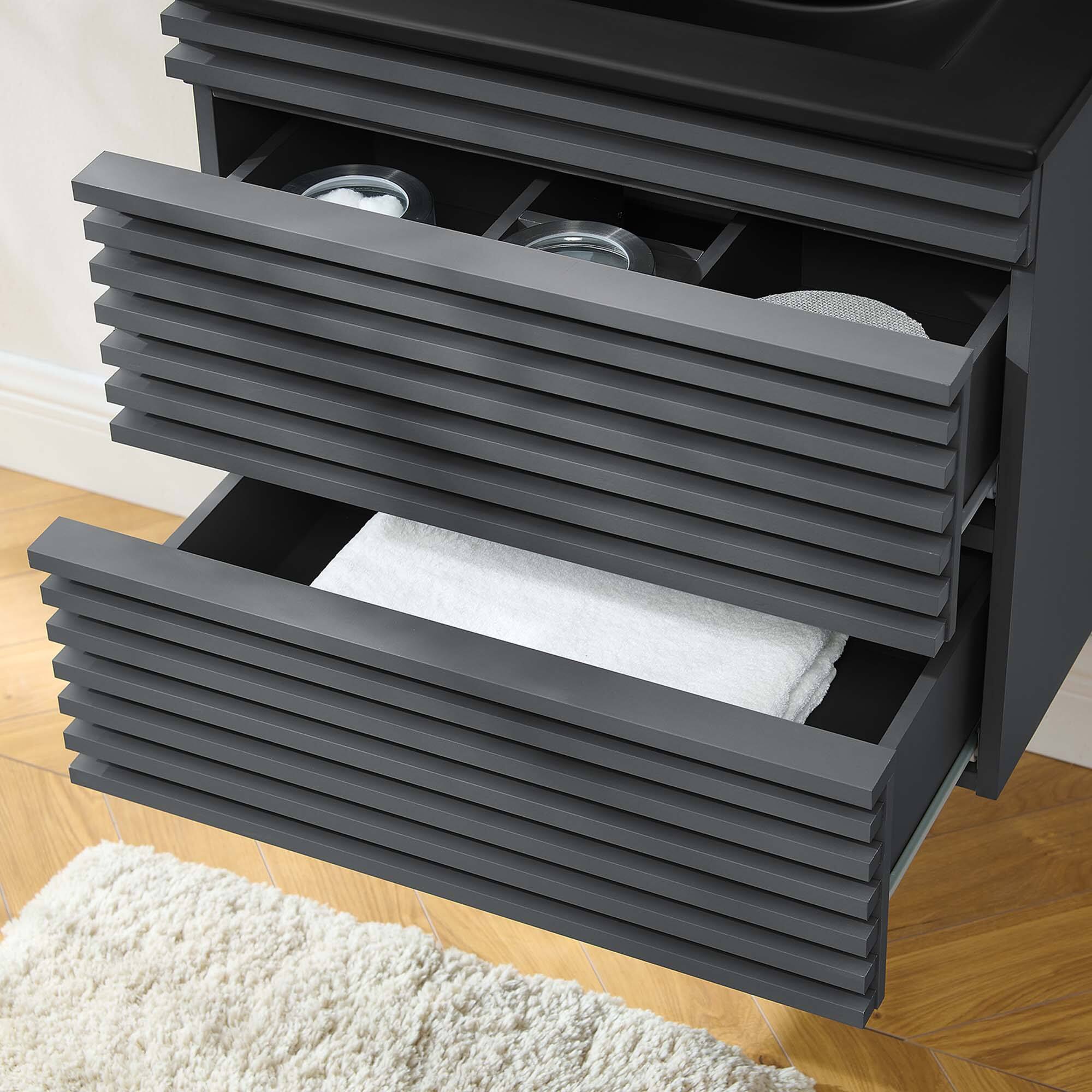 Back. Modway - Render Wall-Mount Bathroom Vanity with Black Basin Included - Gray Black.