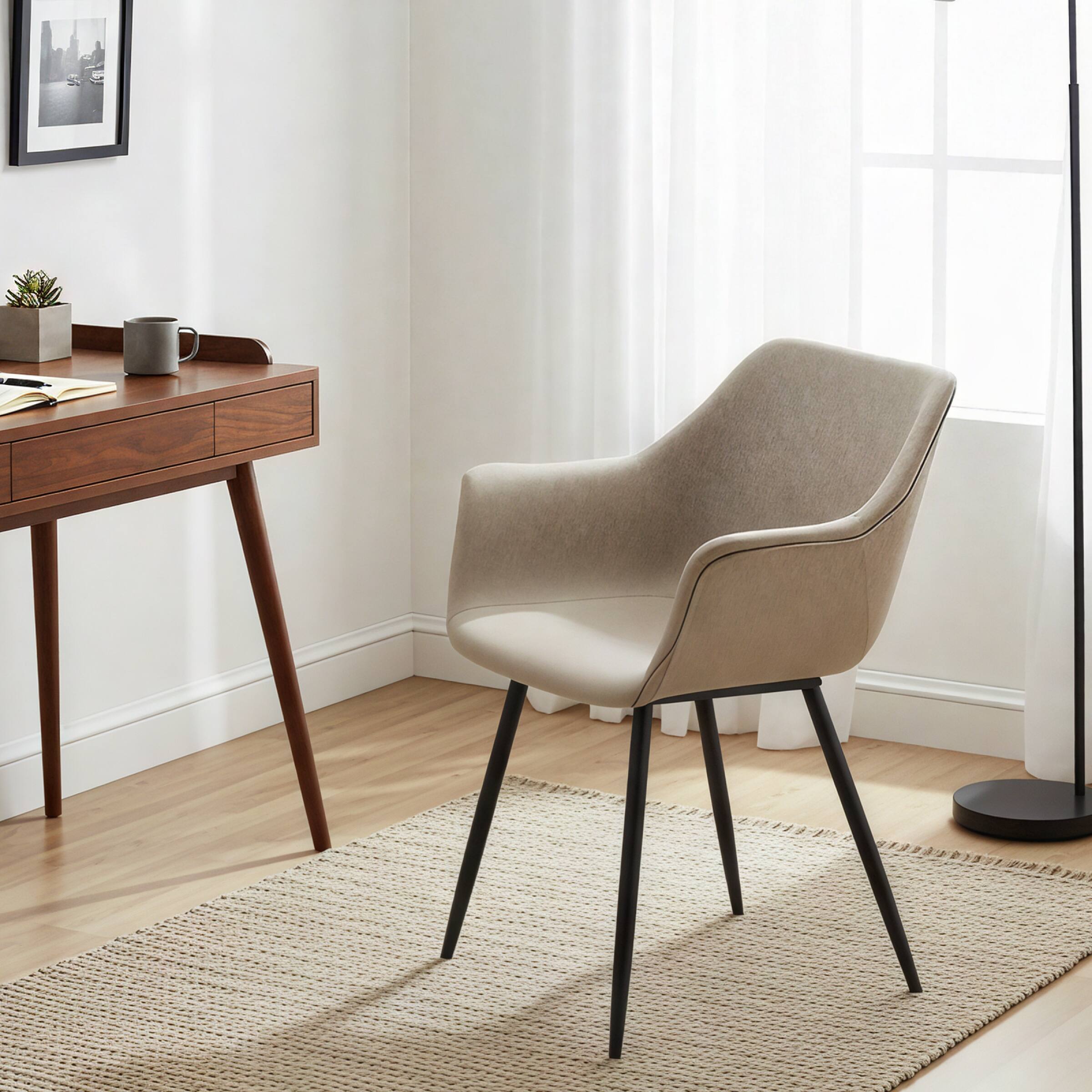 Back. LeisureMod - Markley 2-PCS Modern Leather Accent Dining Chair with Powder-Coated Iron Legs - Light Grey.