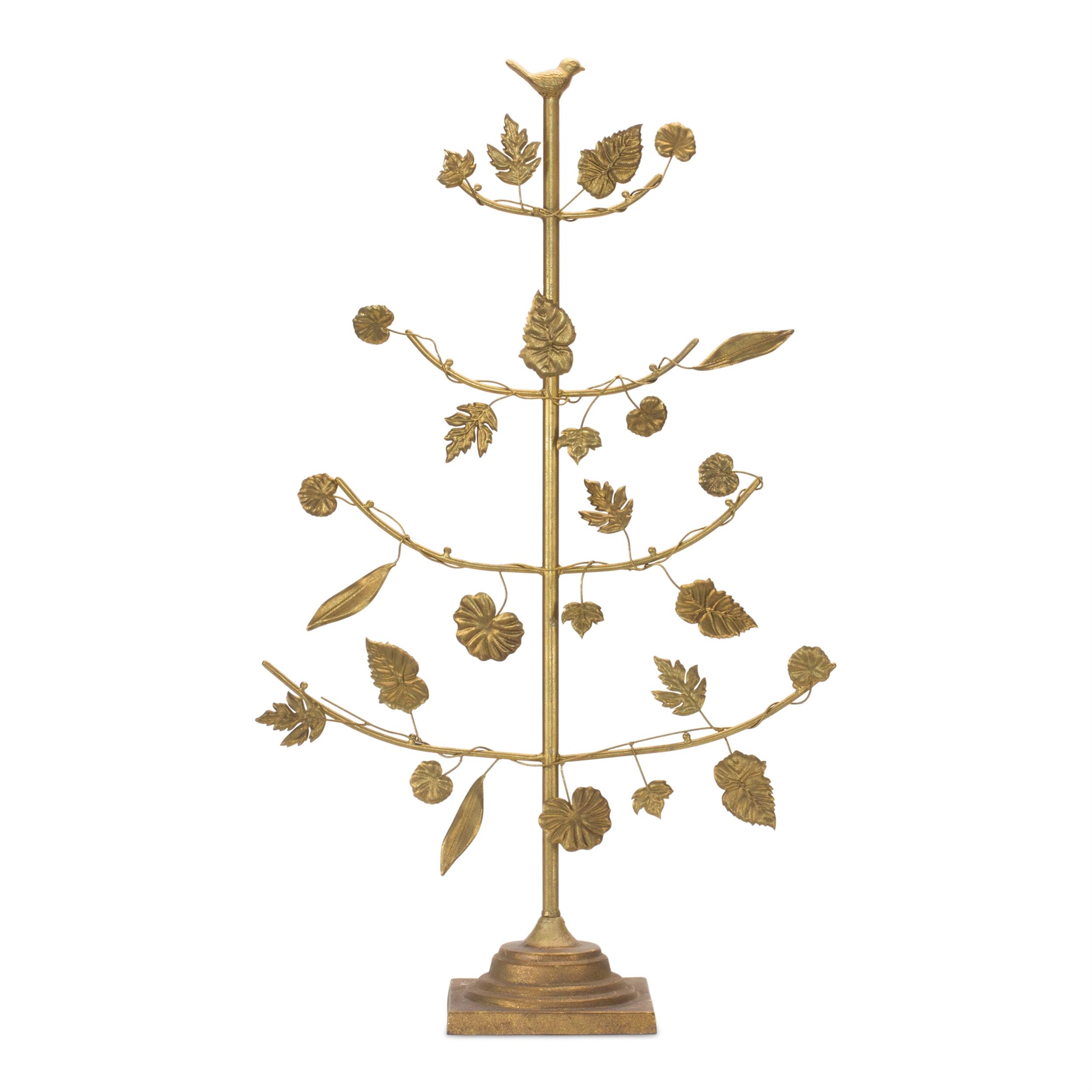 Angle. BreeBe - Gold Metal Tree with Leaves Display 36.5"H - Gold.