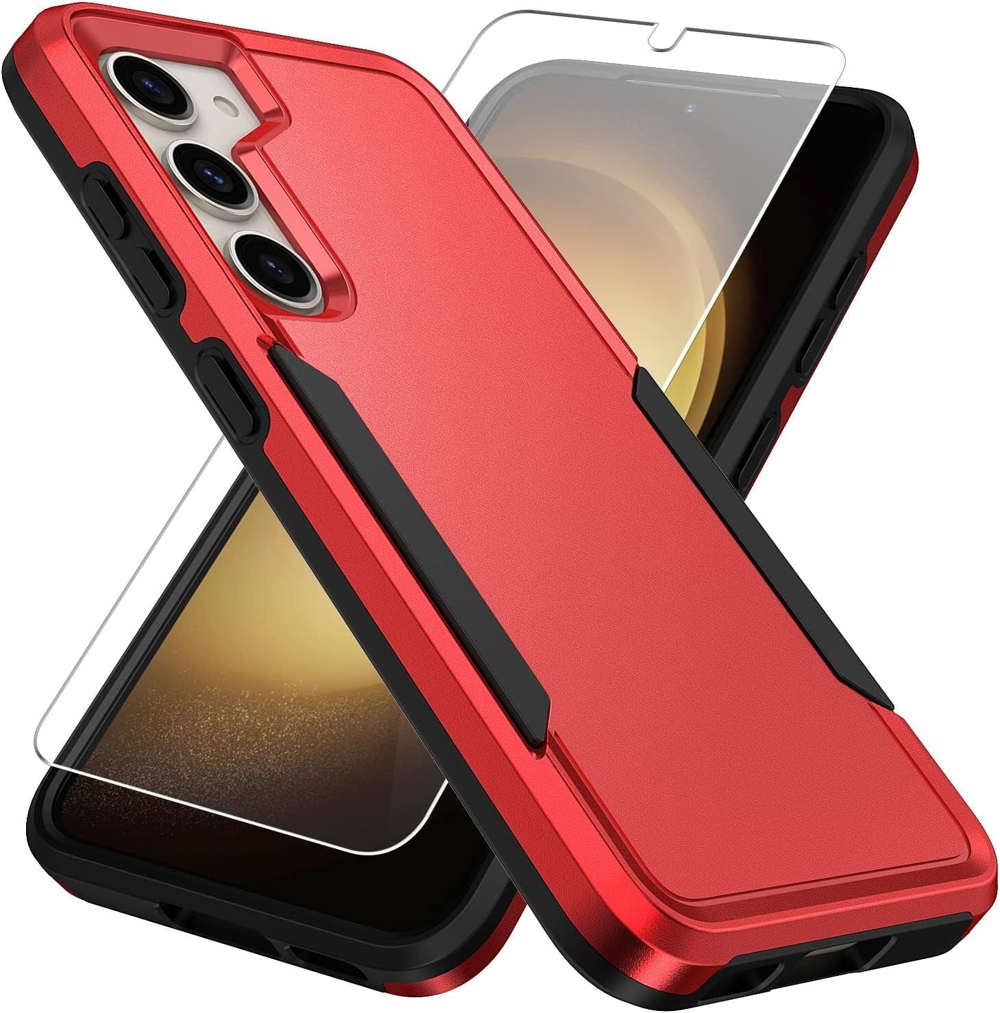 Front. Entronix - Entronix Galaxy S24 Plus Case Bundle - Soft Touch Dual-Layer Protection with Clear Screen Protector - Red.