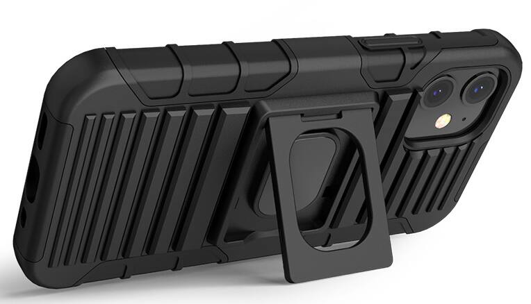 Alt View 4. Nakedcellphone - Combo for iPhone 12 Mini - Ring Grip/Stand Case and Belt Clip Holster - Black.