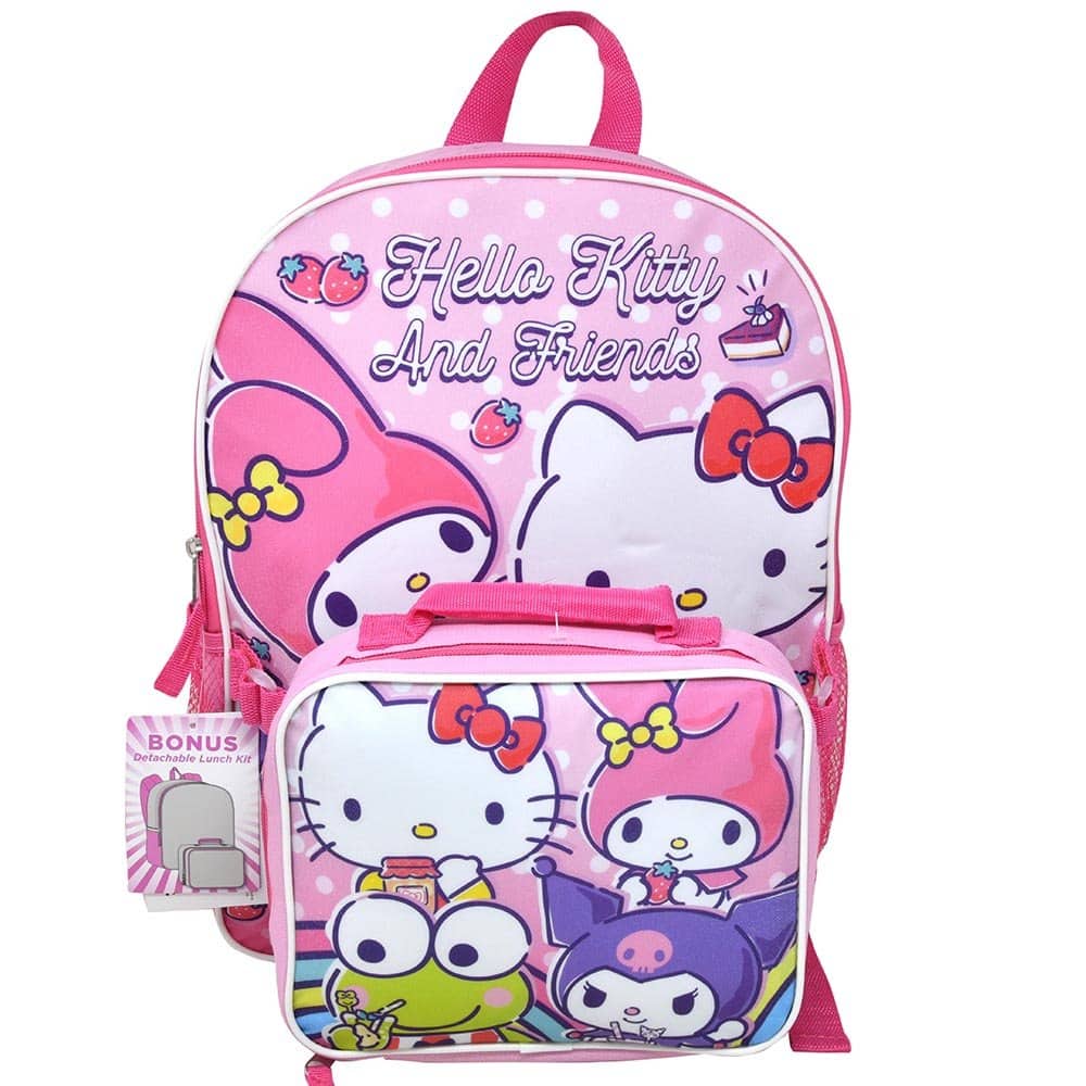 Hello Kitty - & Friends 16" Shoulder Backpack with Rectangular Lunch Bag - Multicolored