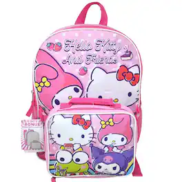 UPD - Hello Kitty & Friends 16" Shoulder Backpack with Rectangular Lunch Bag - Multicolored