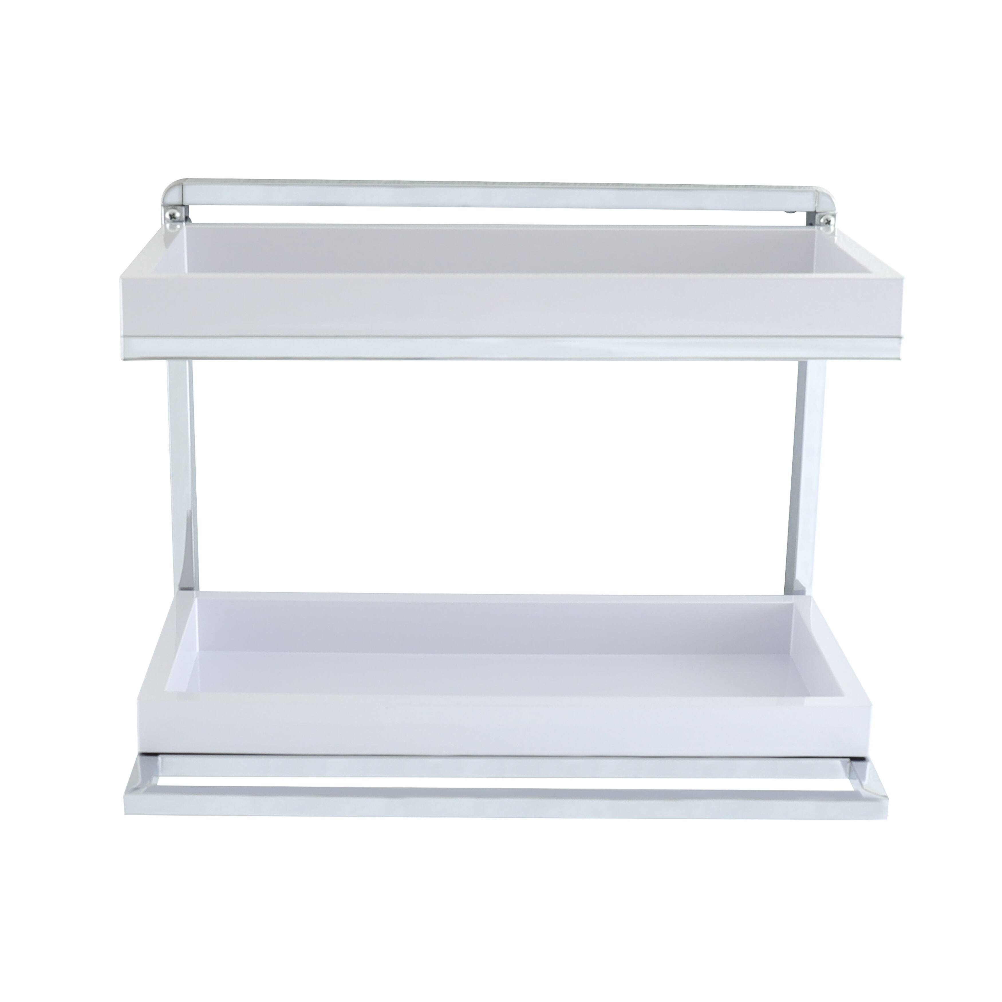 Alt View 2. Danya B - Wall Mount 2-Tier Chrome Shelving Unit with Towel Rack and White Removable Trays - Silver.