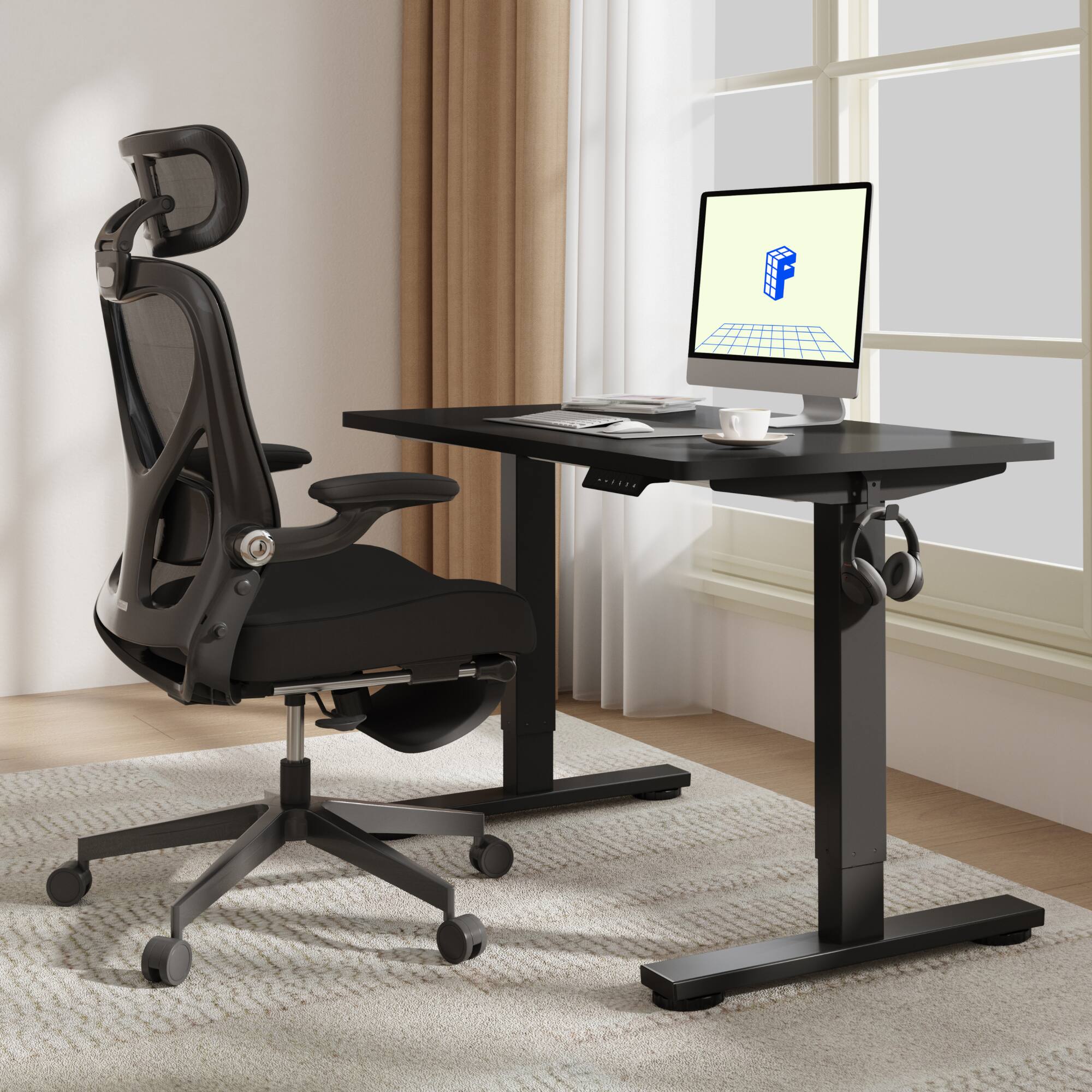 Alt View 2. FlexiSpot - FlexiSpot E2 42''W Electric Adjustable Standing Desk Chipboard, Black/Black - Black.