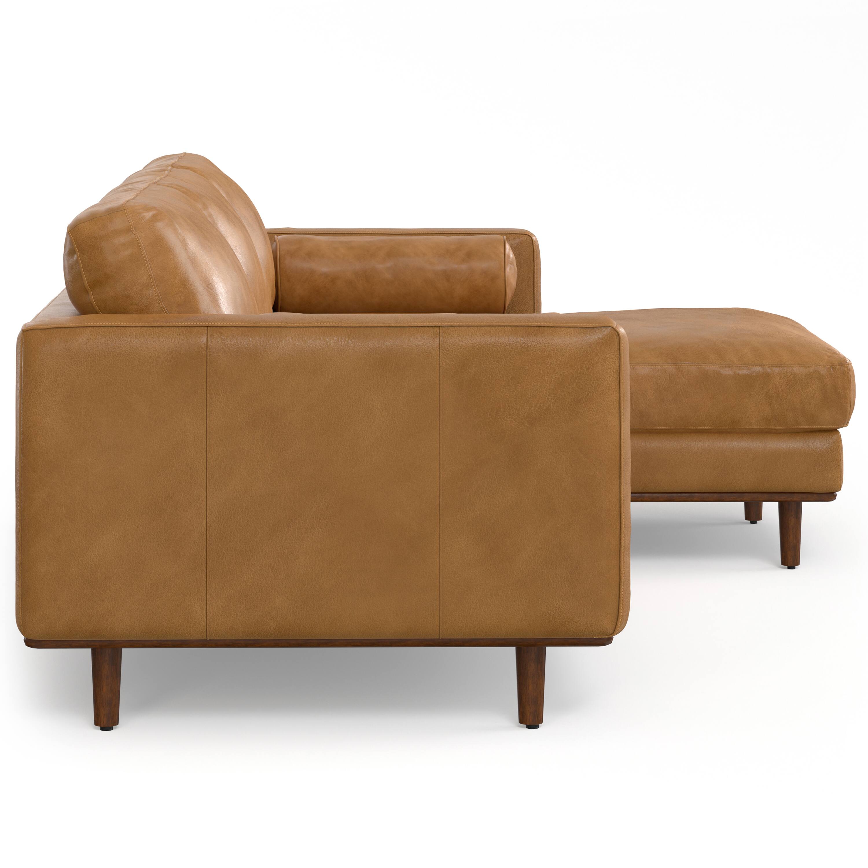 Alt View 1. Simpli Home - Morrison Mid Century Right Sectional 102 inch Wide Sofa Sectional in Sienna Genuine Leather - Sienna.