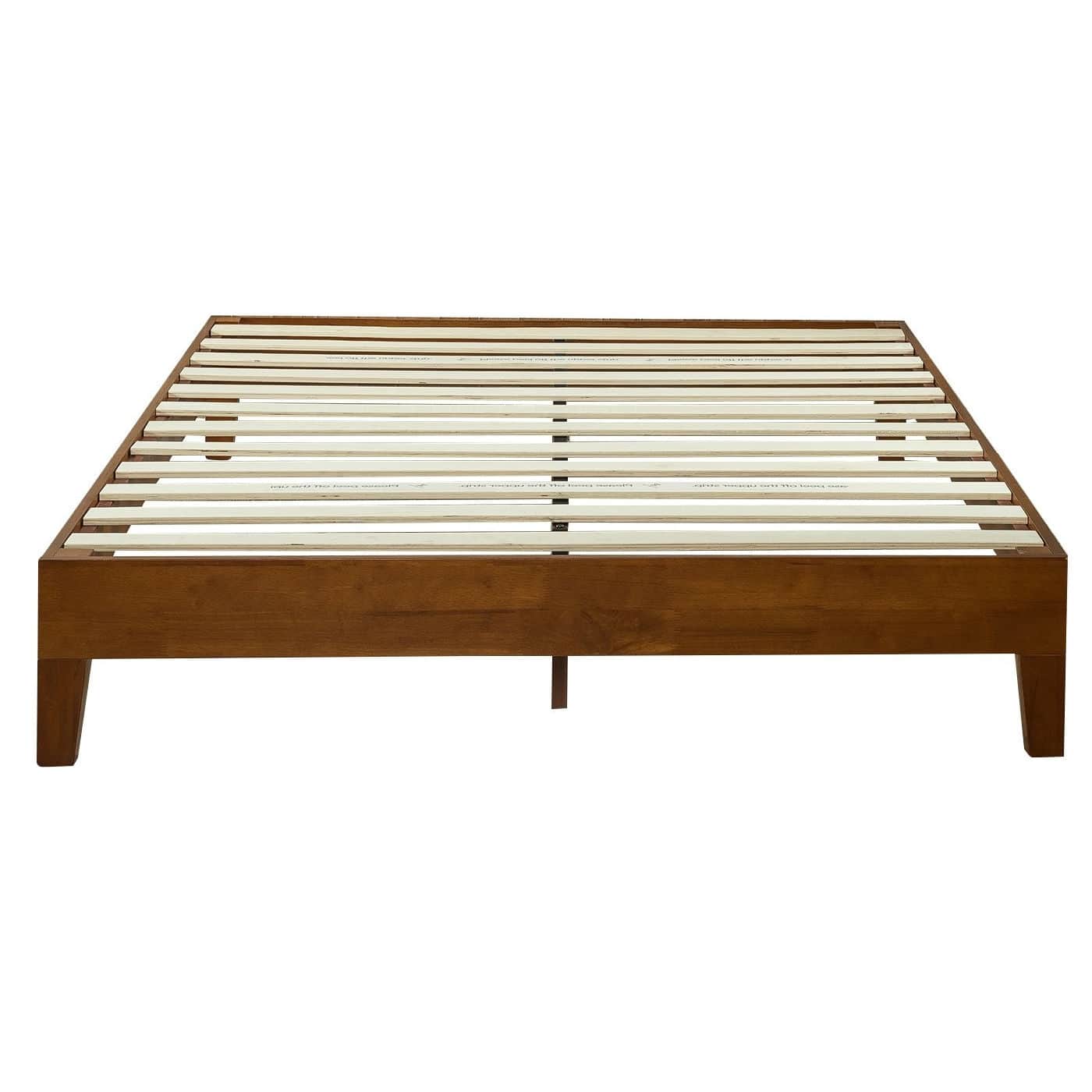 SlickBlue - Low Profile Full Size Platform Bed Frame with Wood Finish - Cherry