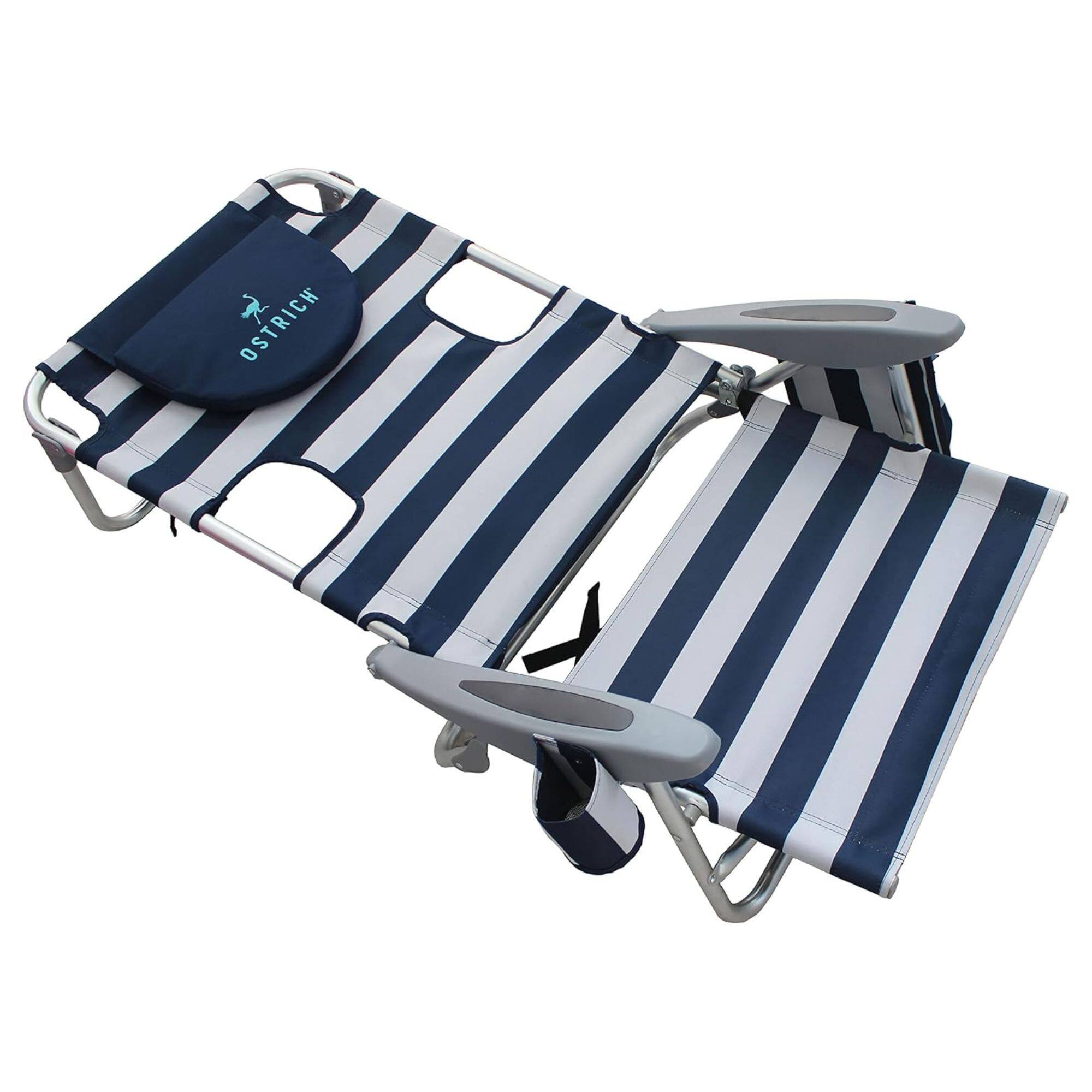 Alt View 7. Ostrich - Ostrich The Deluxe Backpacker Portable Beach Chair with Cooler Bag, Blue Stripe - Blue and White Striped.