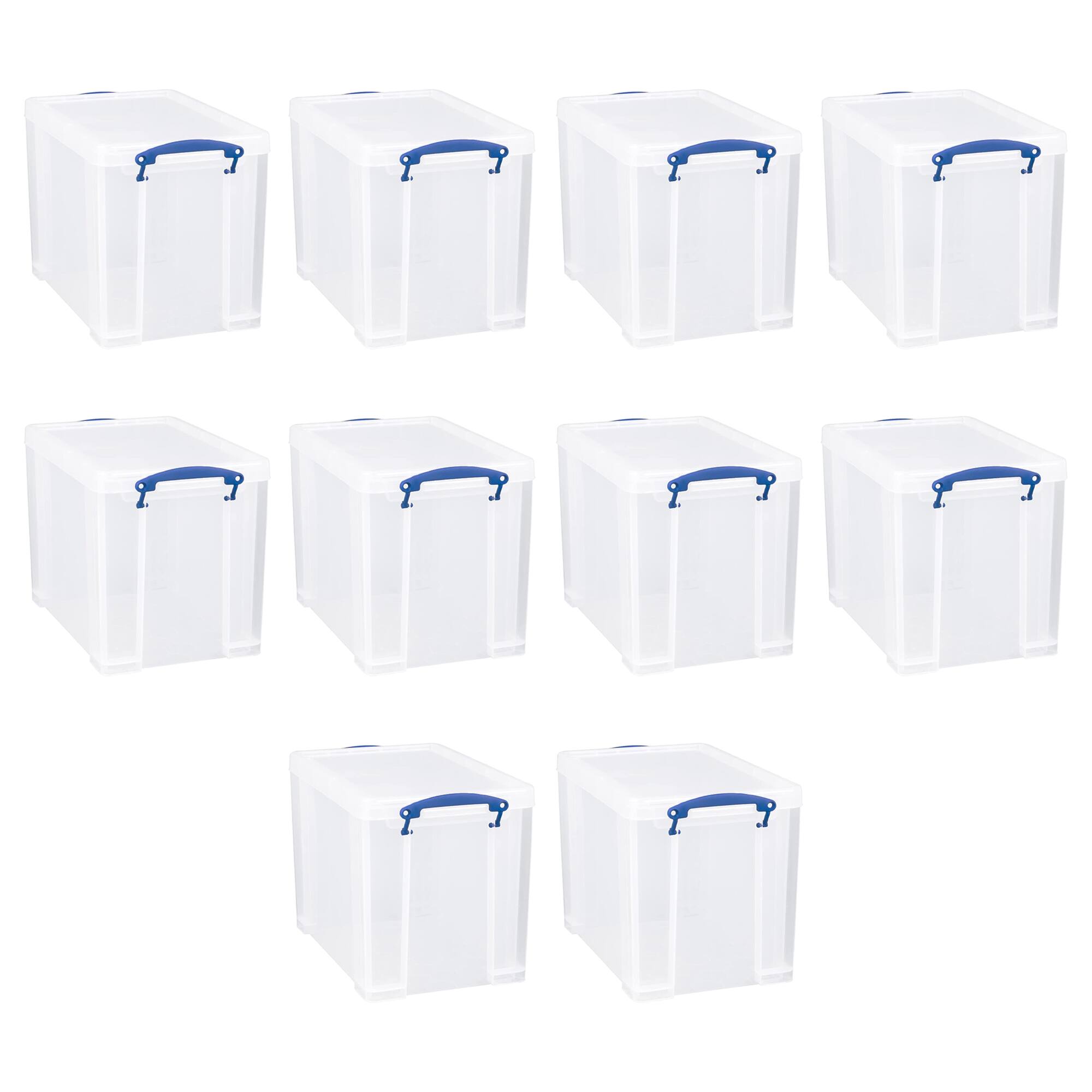 Front. Really Useful Box - Really Useful Box 19L Storage Container with Lid and Clip Lock Handles (10 Pack) - Clear.
