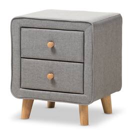 Baxton Studio - Jonesy Mid-Century Fabric Upholstered 2-Drawer Nightstand - Gray