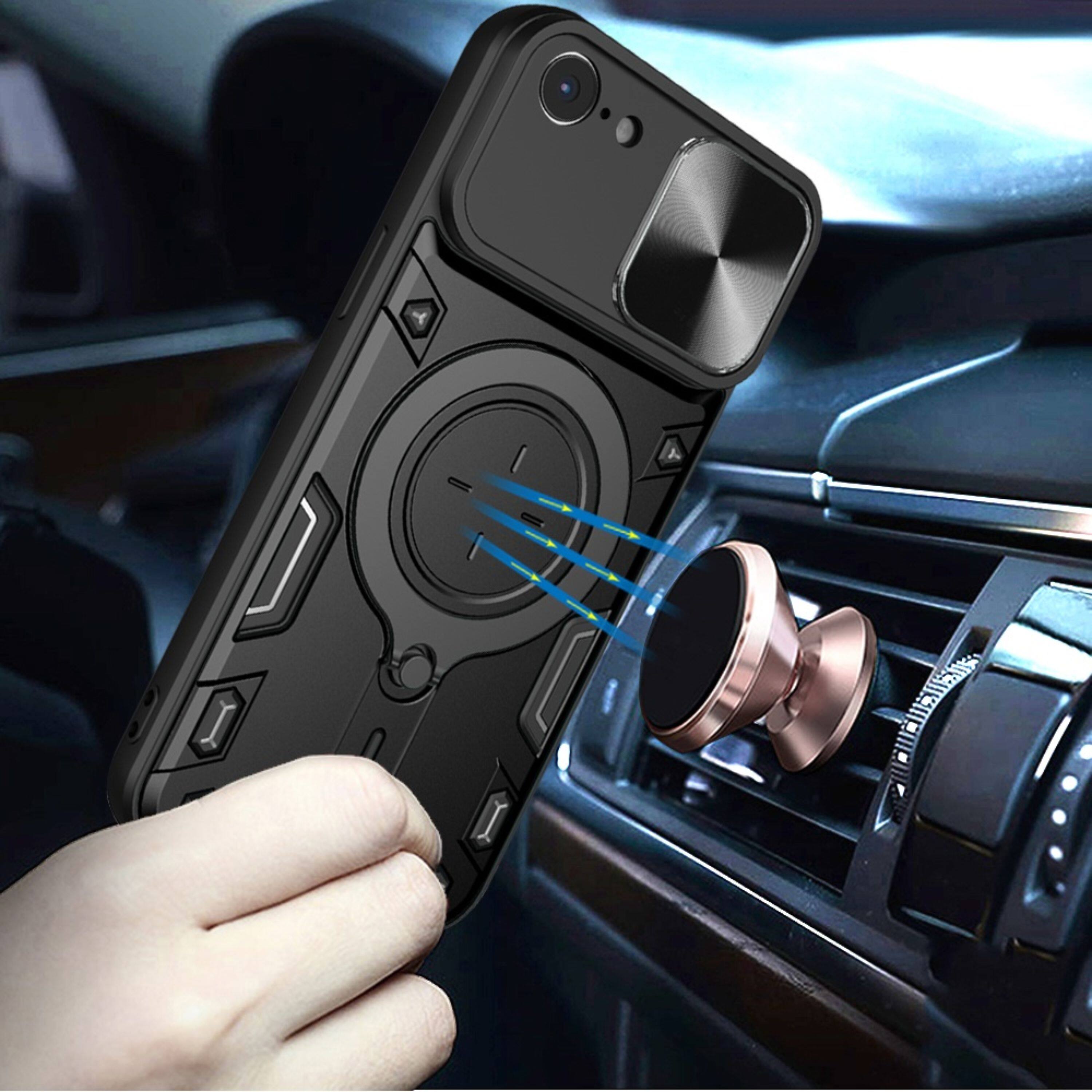 Left. Kitcheniva - Hybrid Magnetic Circle Camera Lens Protection Phone Case With Tempered Glass For iPhone 16e/17e Black - Black.