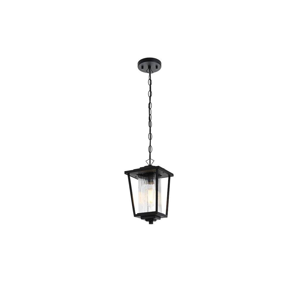 Angle. Elegant Lighting - York 7 inch Outdoor Pendant in Black - Black.