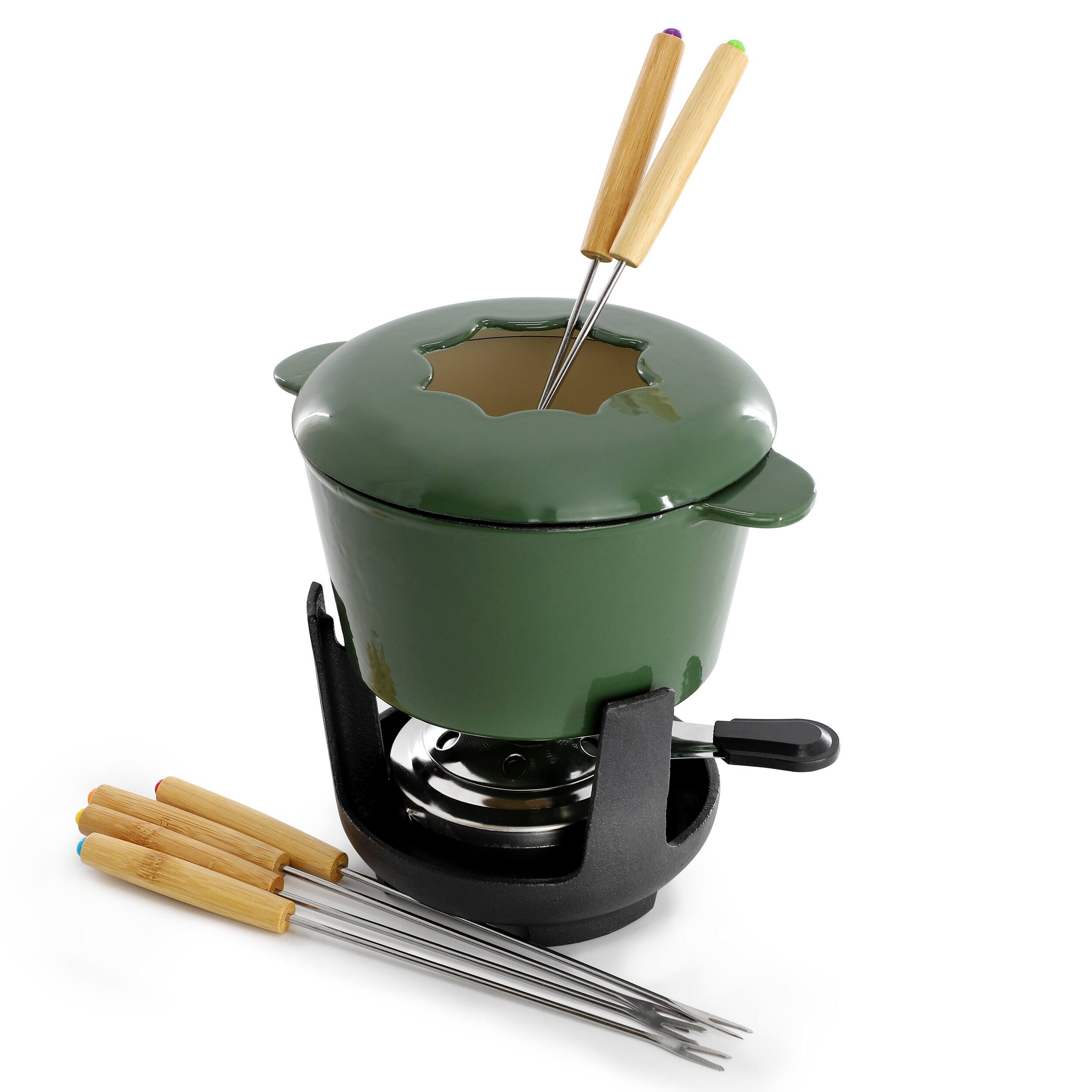 Alt View 3. MegaChef - MegaChef Enameled Cast Iron Fondue Pot with 6 Serving Forks in Green - Green.