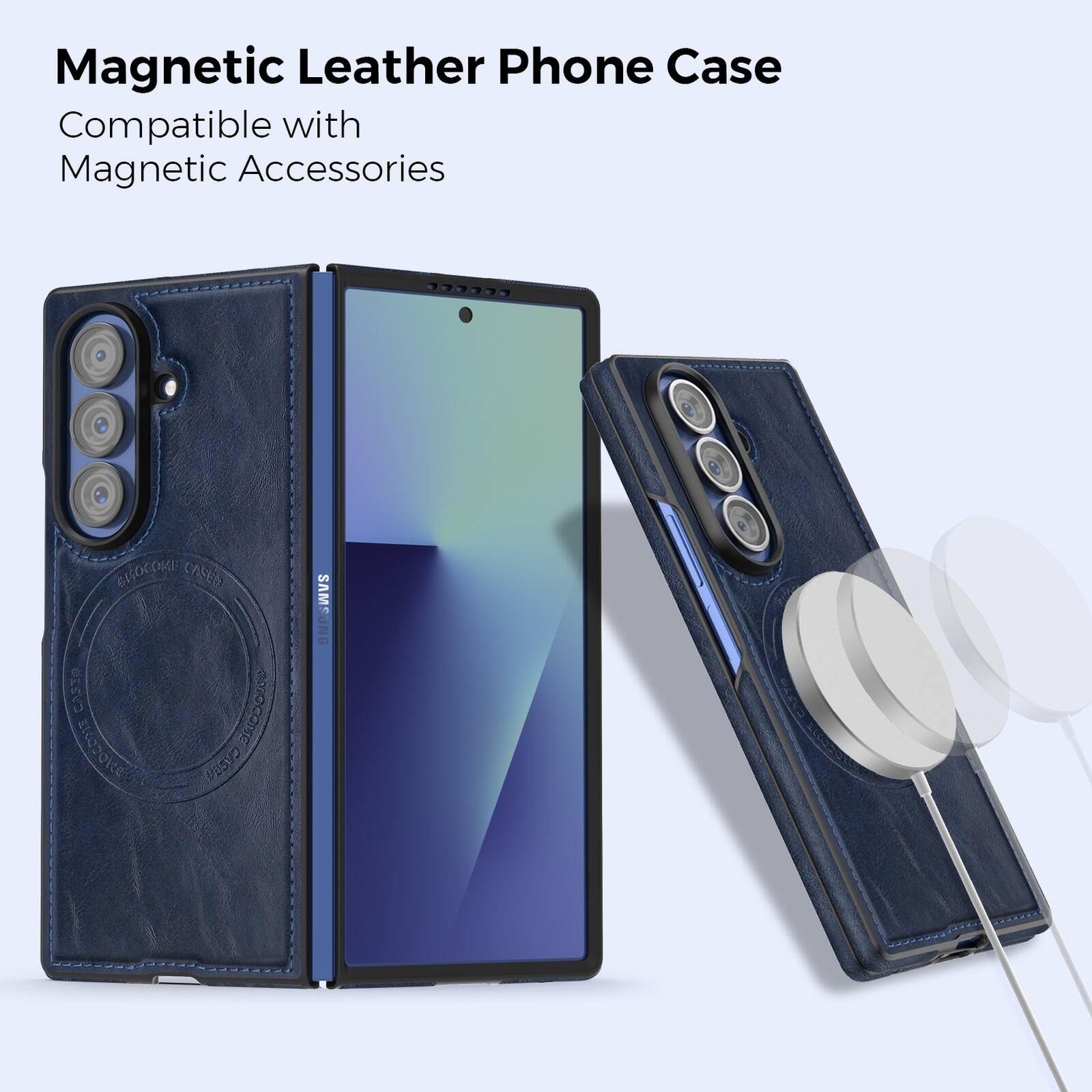 Magnetic Leather Phone Case Compatible with Magnetic Accessories