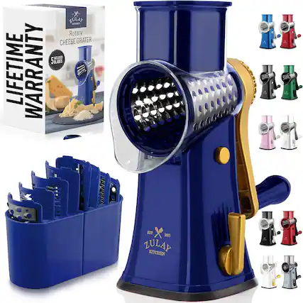 LIFETIME WARRANTY - ZULAY KITCHEN Rotary CHEESE GRATER INCLUDED 5 BLADES EST 2015 ZULAY KITCHEN