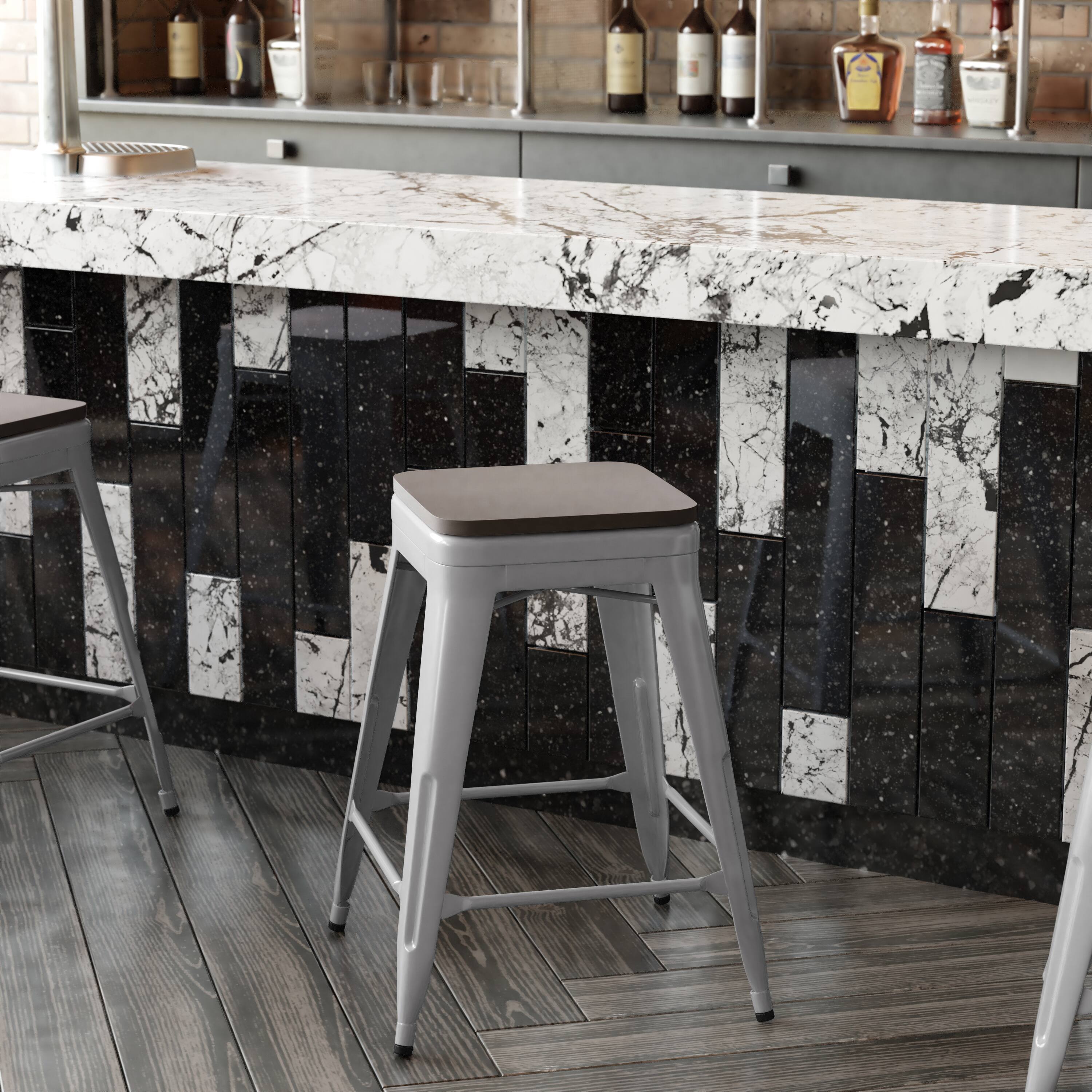 Alt View 15. Alamont Home - Kai Indoor/Outdoor Backless Counter Stool with Poly Seat - Silver/Gray - Silver/Gray.