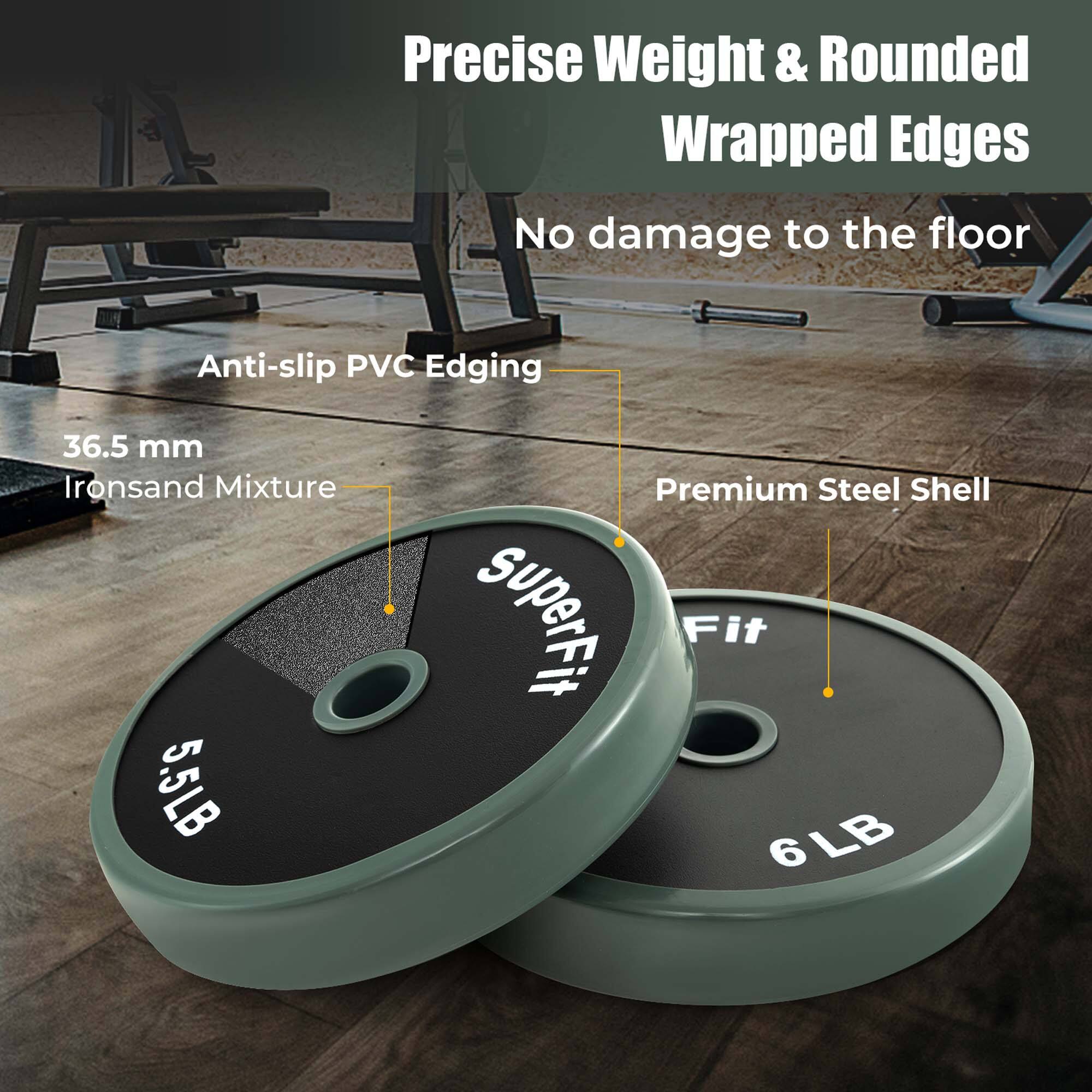 Precise Weight & Rounded Wrapped Edges: No damage to the floor, Anti-slip PVC Edging, 36.5 mm Ironsand Mixture, 5.5LB Premium Steel Shell, SuperFit Fit 6, 6LB.