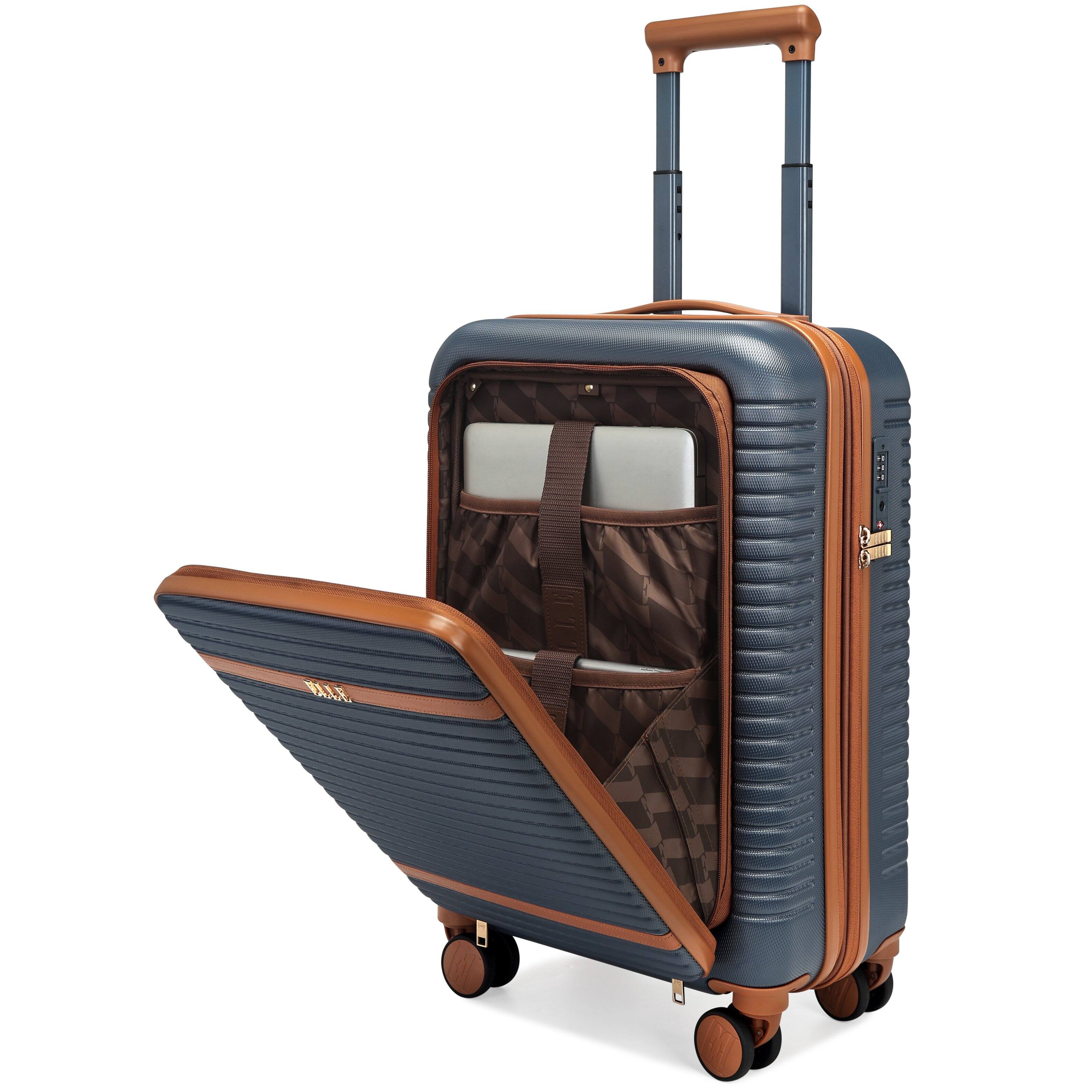 Alt View 3. Elle - Escape Expandable Carry-on Suitcase with Front Laptop Pocket | Navy - Navy.