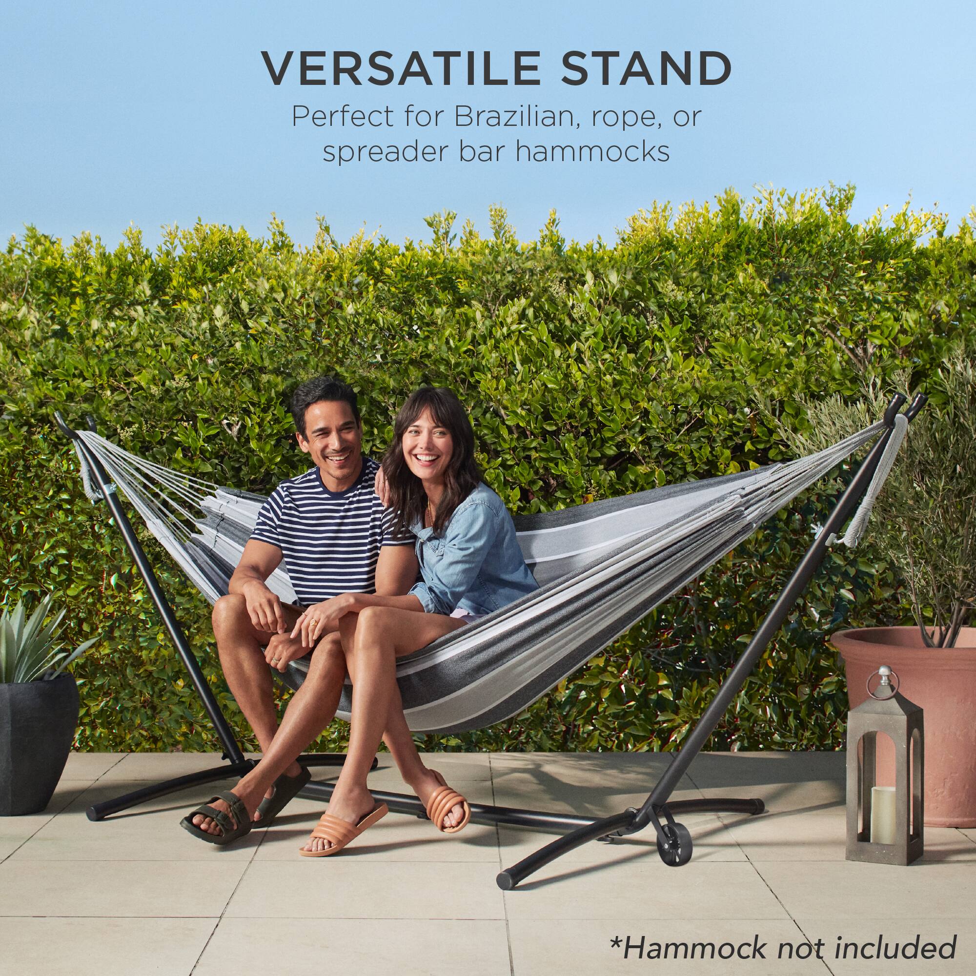 VERSATILE STAND  
Perfect for Brazilian, rope, or spreader bar hammocks  

*Hammock not included