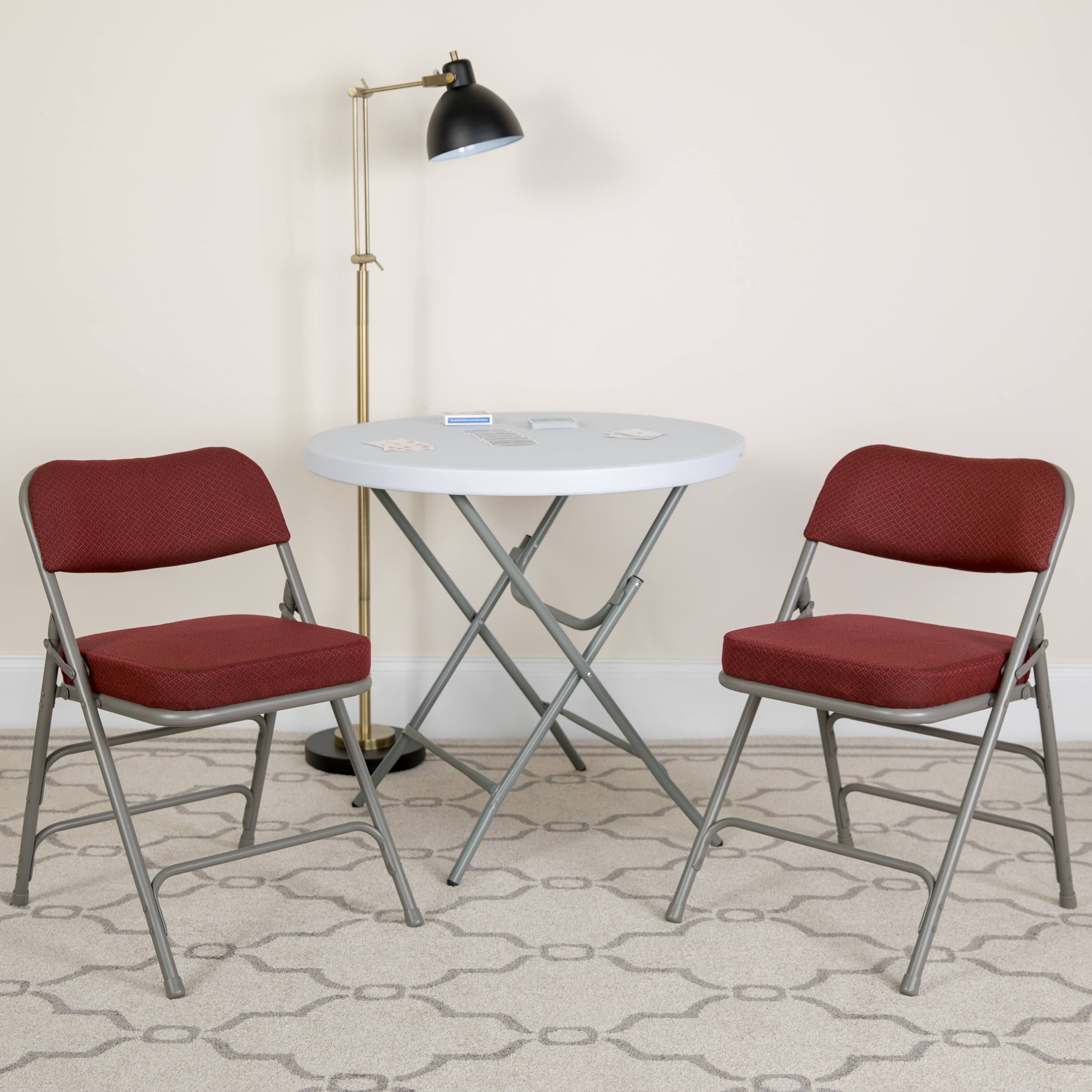 Alt View 1. Emma + Oliver - 4 Pack Home & Office 18.5"W Party Events Padded Metal Folding Chair - Burgundy Fabric/Gray Frame.