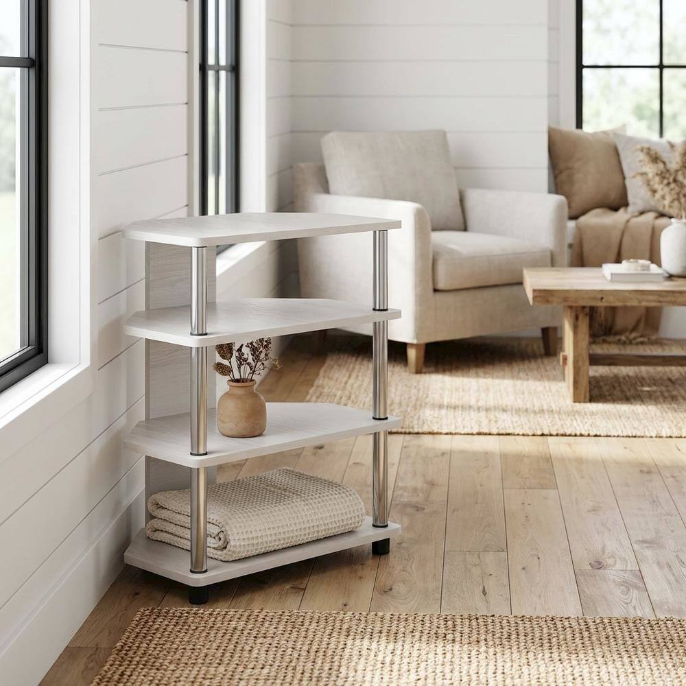 Alt View 1. FurniFact - Wooden TV stand, modern white oak, chrome accents, living room furniture - White.